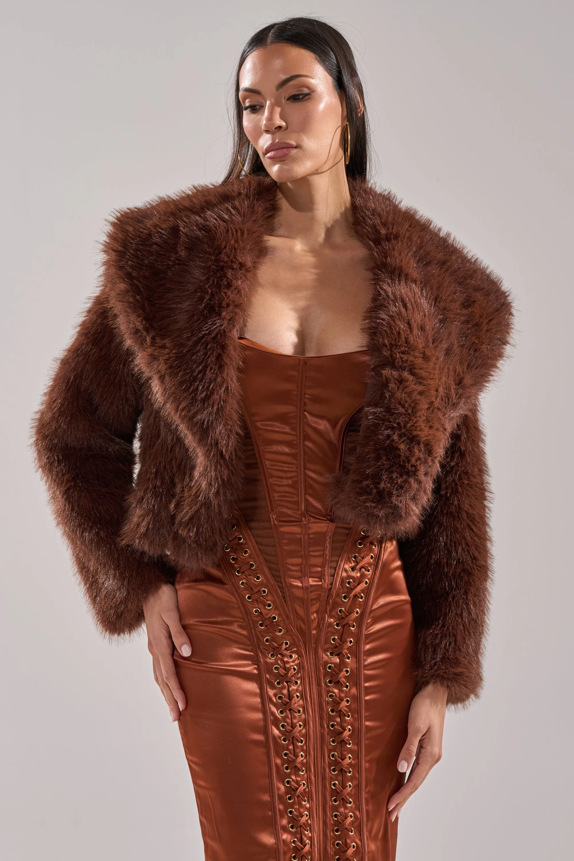 POPPY CROPPED FAUX FUR IN BROWN sold by AKIRA product image thumbnail 2