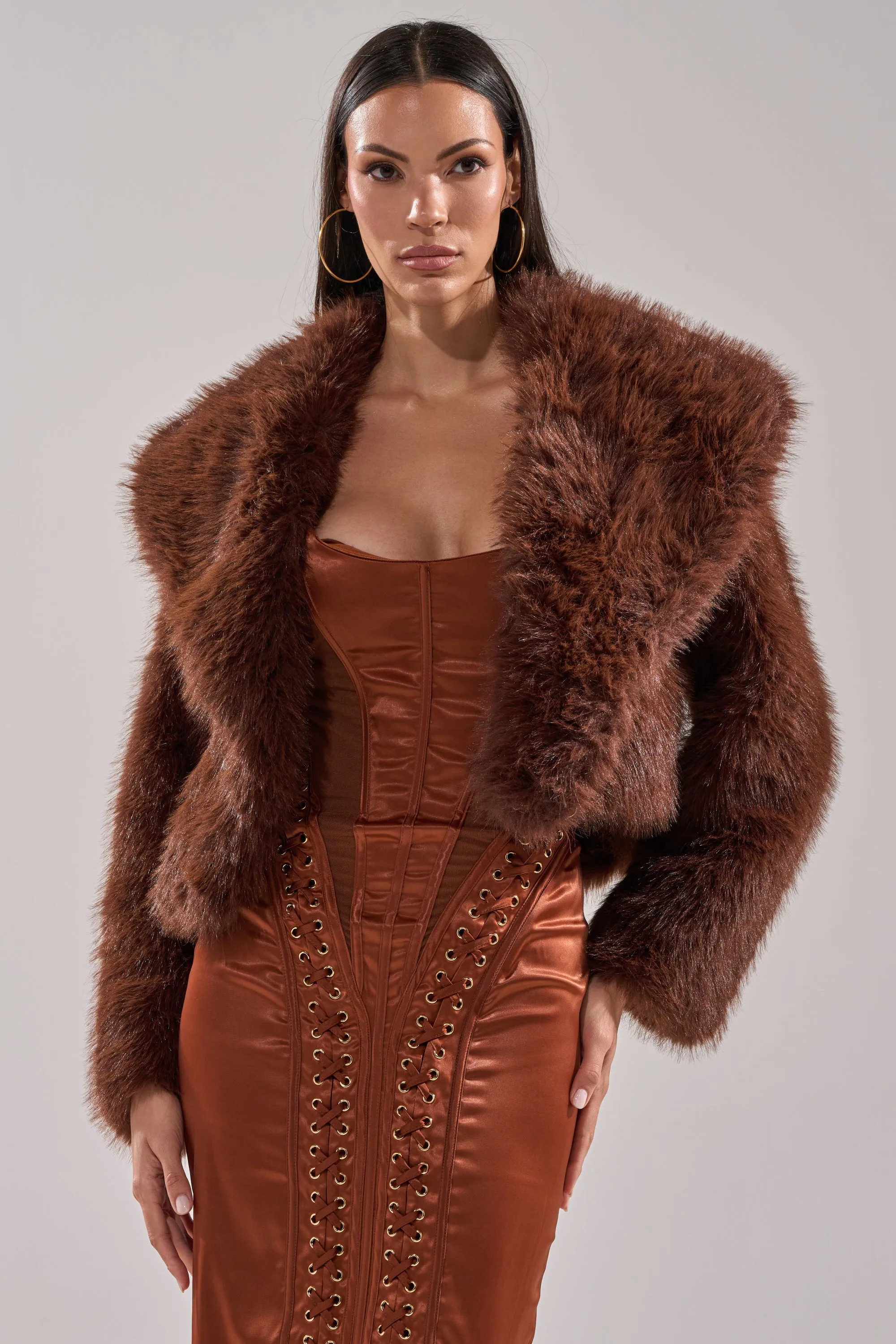 POPPY CROPPED FAUX FUR IN BROWN sold by AKIRA product image thumbnail 5