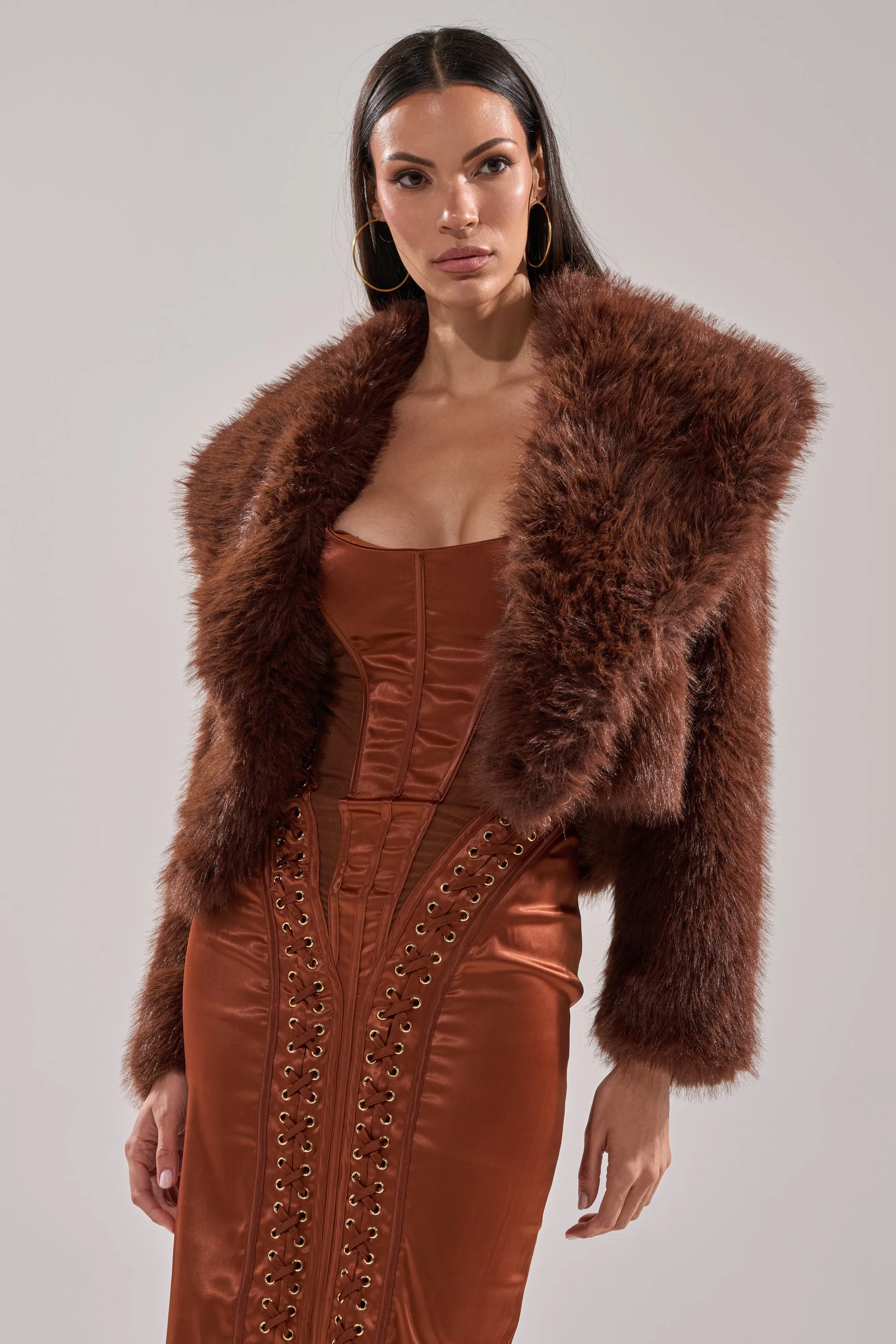 POPPY CROPPED FAUX FUR IN BROWN sold by AKIRA product image thumbnail 4