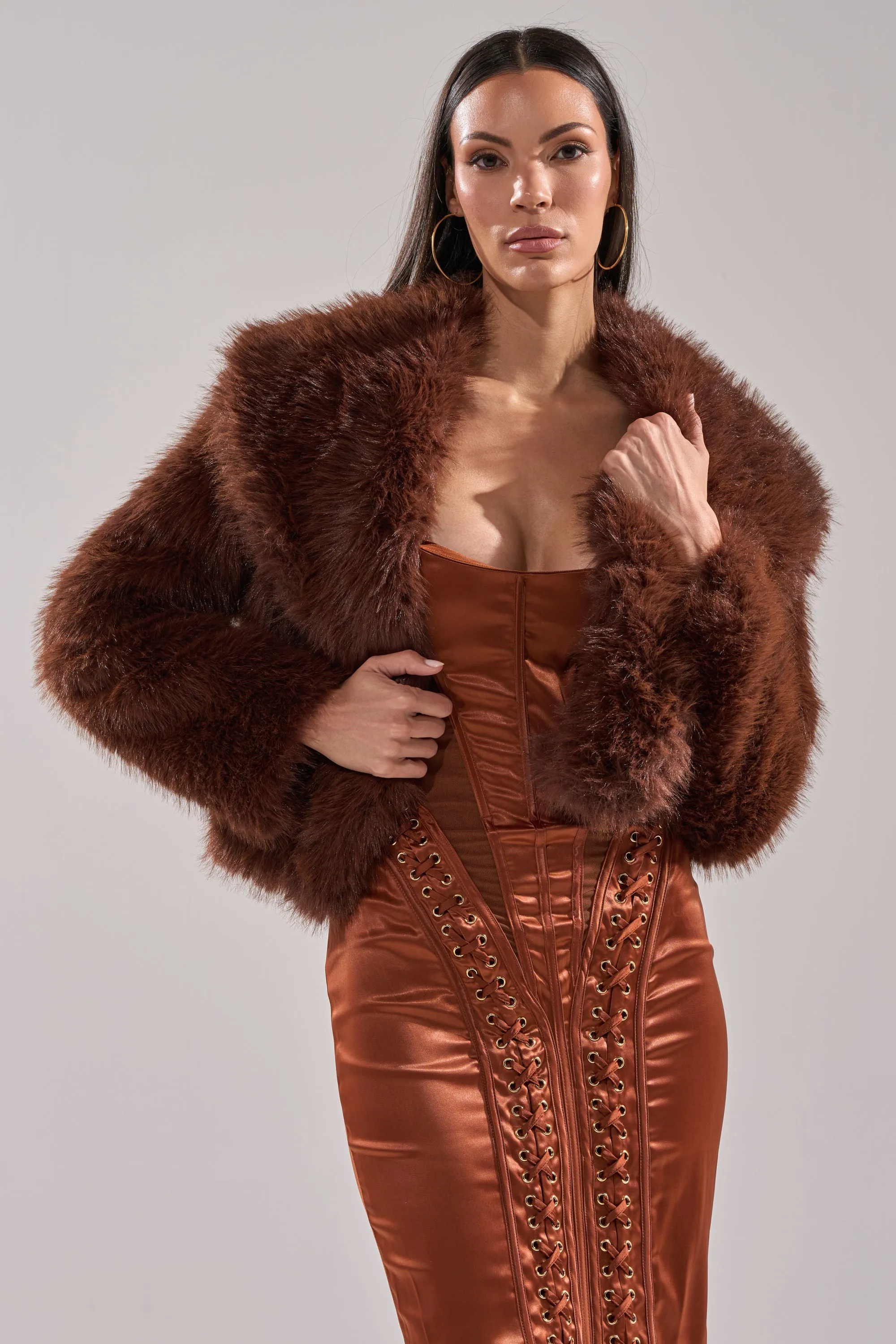 POPPY CROPPED FAUX FUR IN BROWN sold by AKIRA product image thumbnail 3