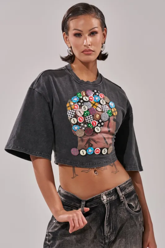 PINNED DOWN MINERAL WASHED TEE IN GREY sold by AKIRA