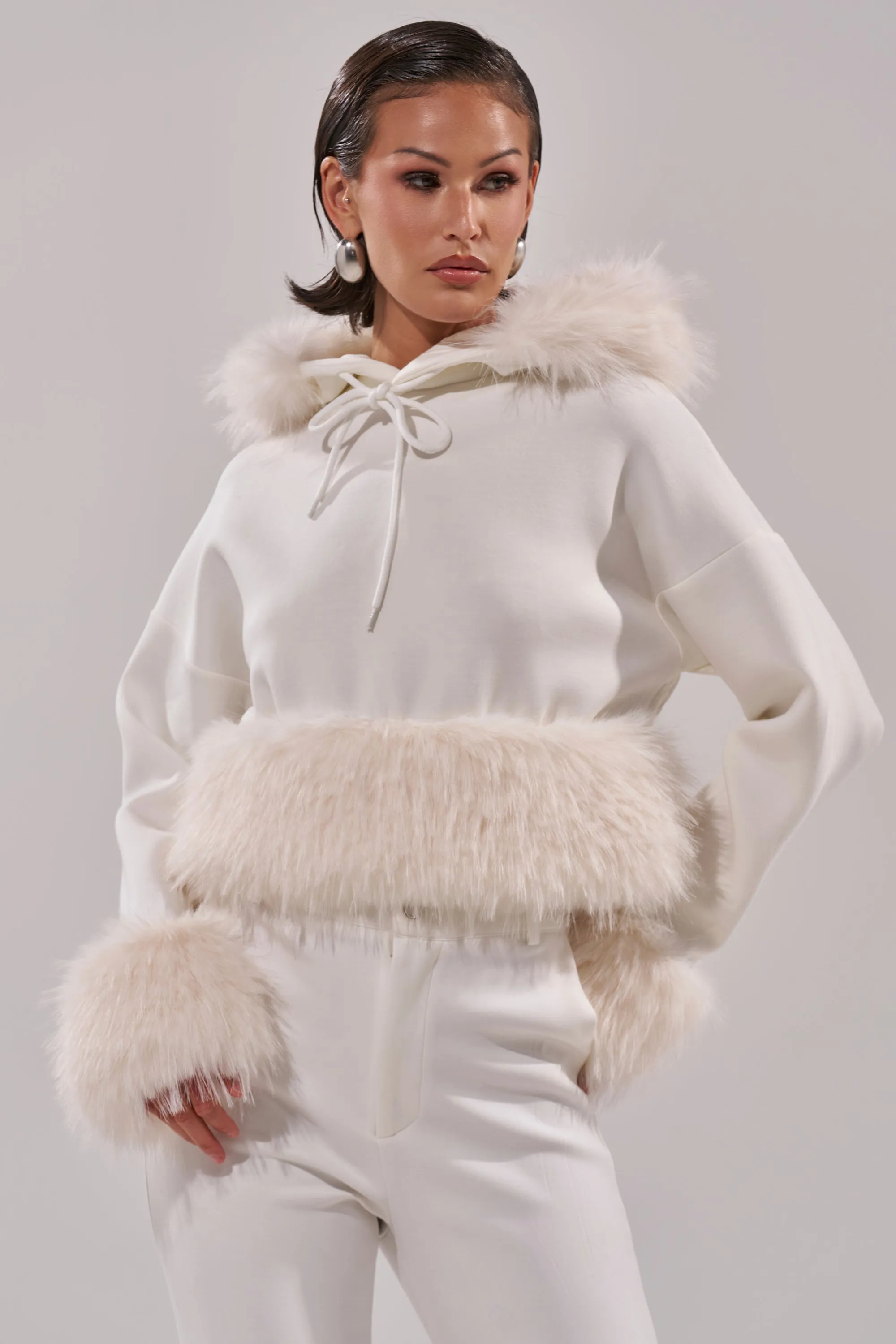 SNOW WHITE FUR TRIM SWEATSHIRT sold by AKIRA product image thumbnail 2