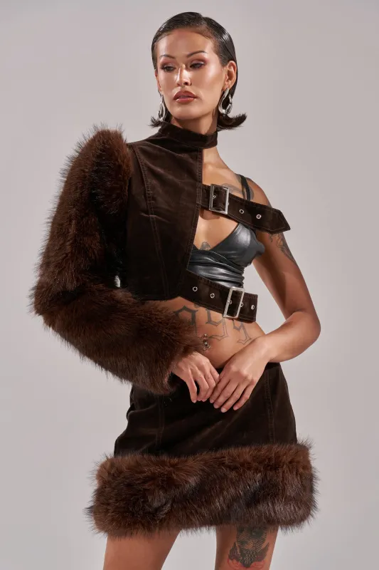 WILD SIDE SINGLE SLEEVE FUR TOP sold by AKIRA