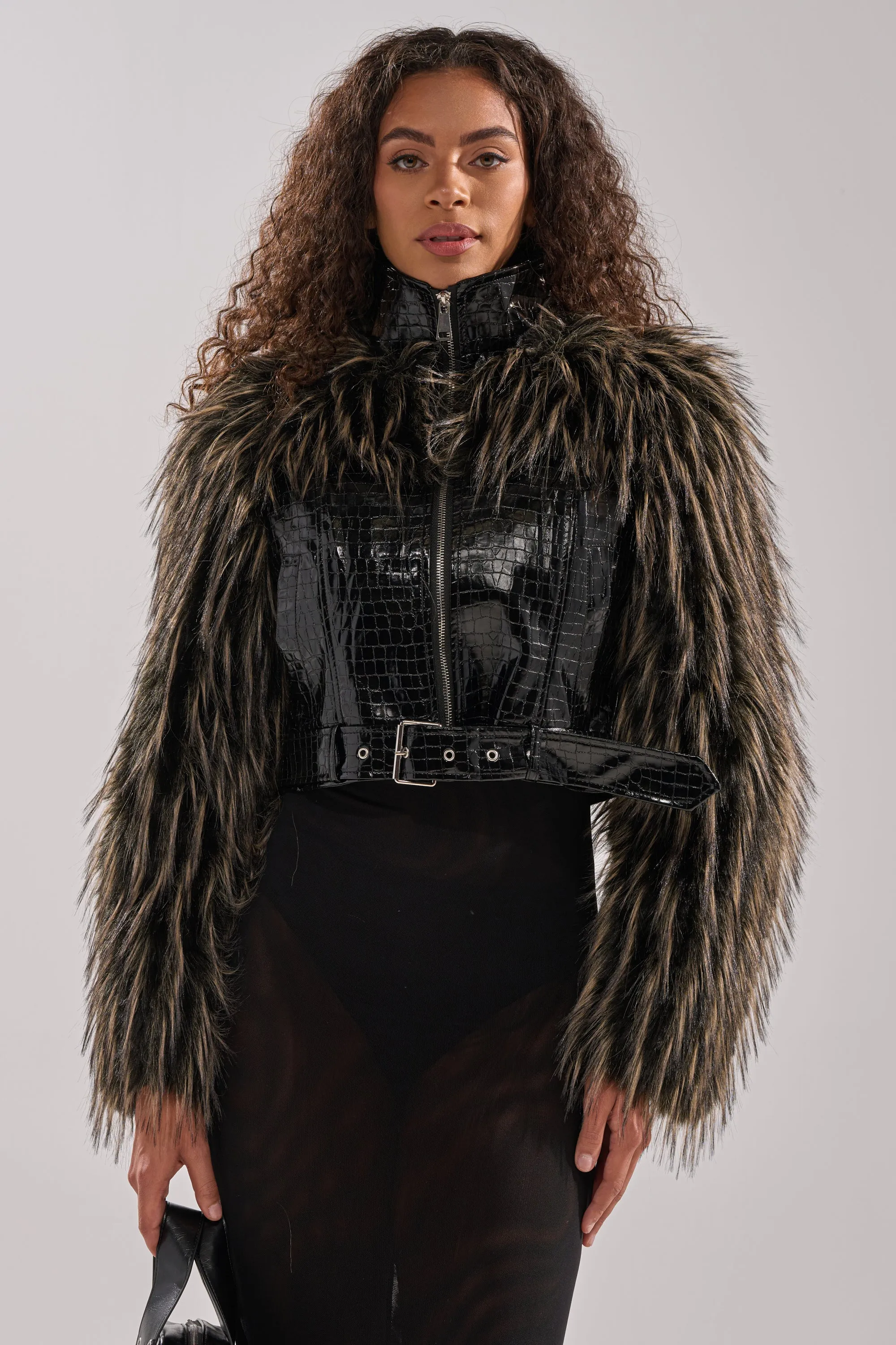 LIGHT IT UP FUR TRIM MOTO sold by AKIRA