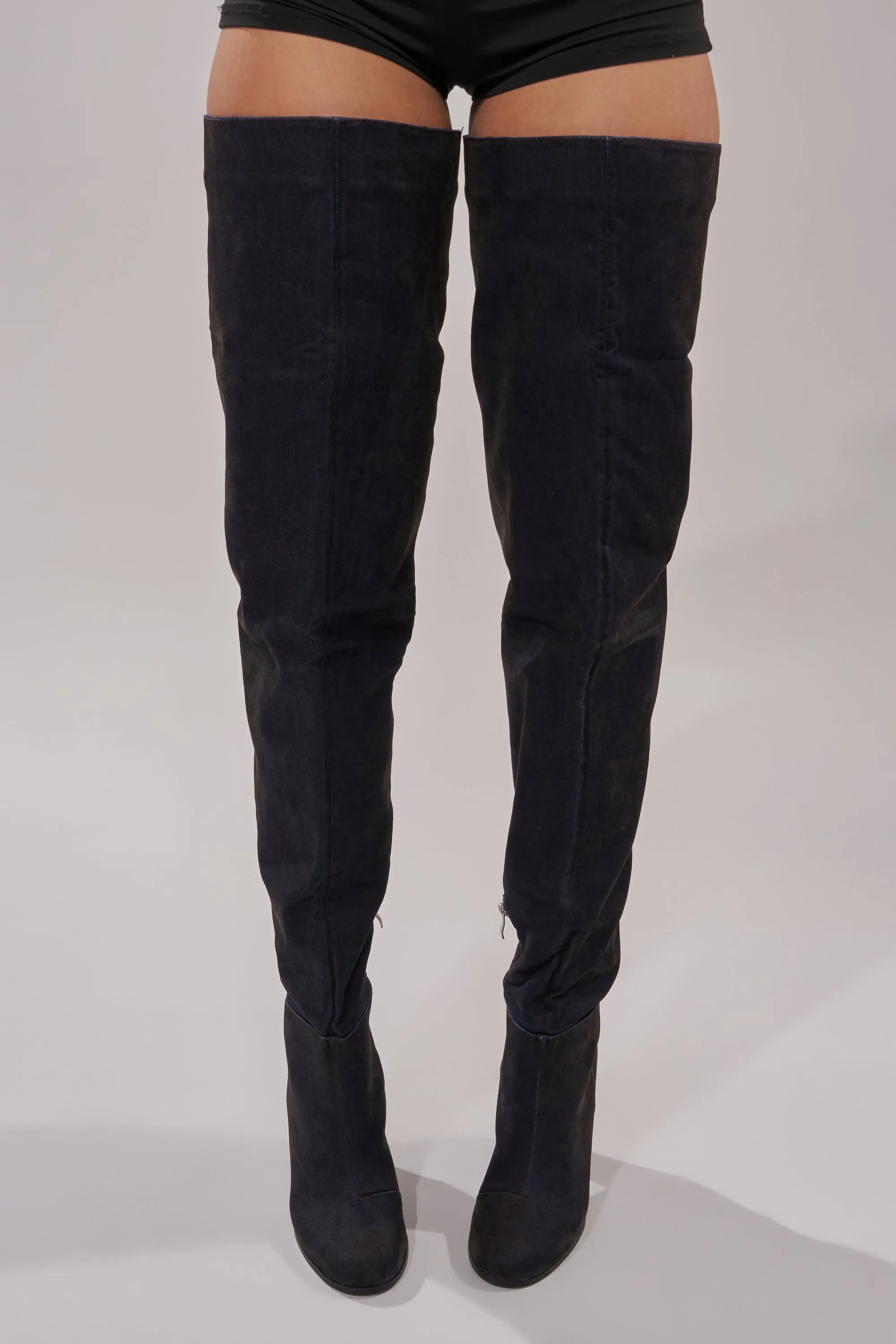 AZALEA WANG NANETTE BLACK DENIM SLOUCHY BLACK ROUND TOE CHUNKY BOOT sold by AKIRA product image thumbnail 3