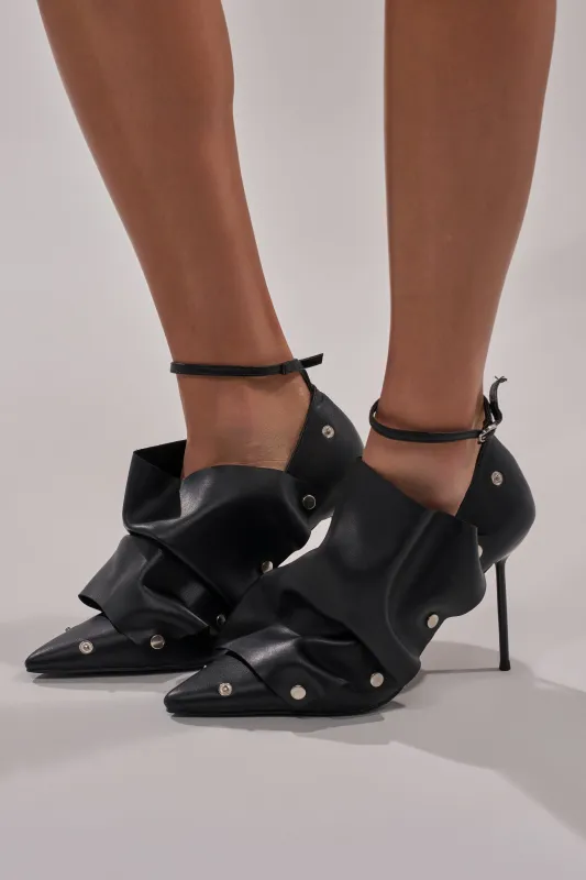 AZALEA WANG IMOGALE BLACK SILVER HARDWARE STILETTO PUMP sold by AKIRA