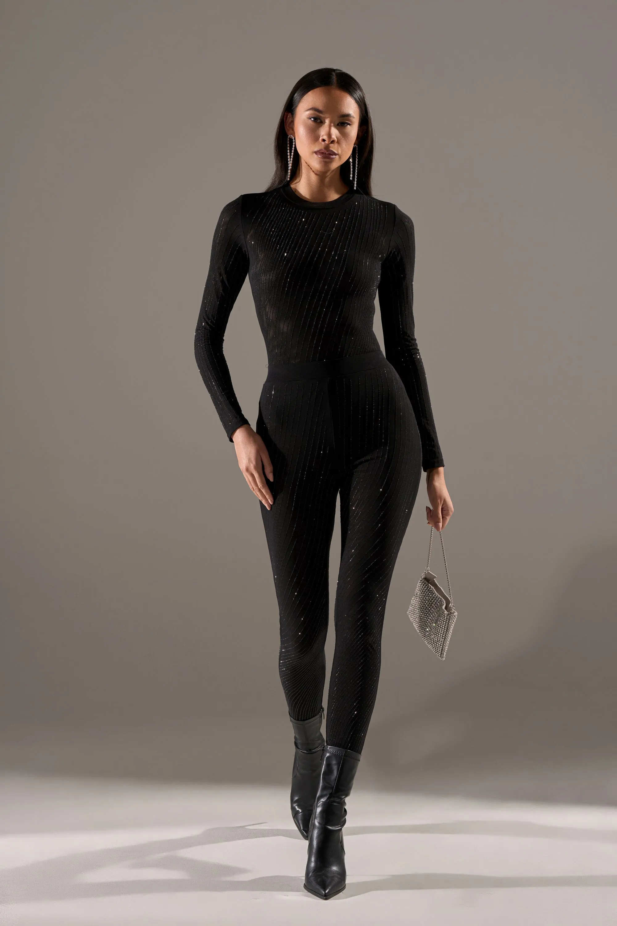 TWINKLING LIGHTS RHINESTONE MESH LEGGINGS IN BLACK sold by AKIRA