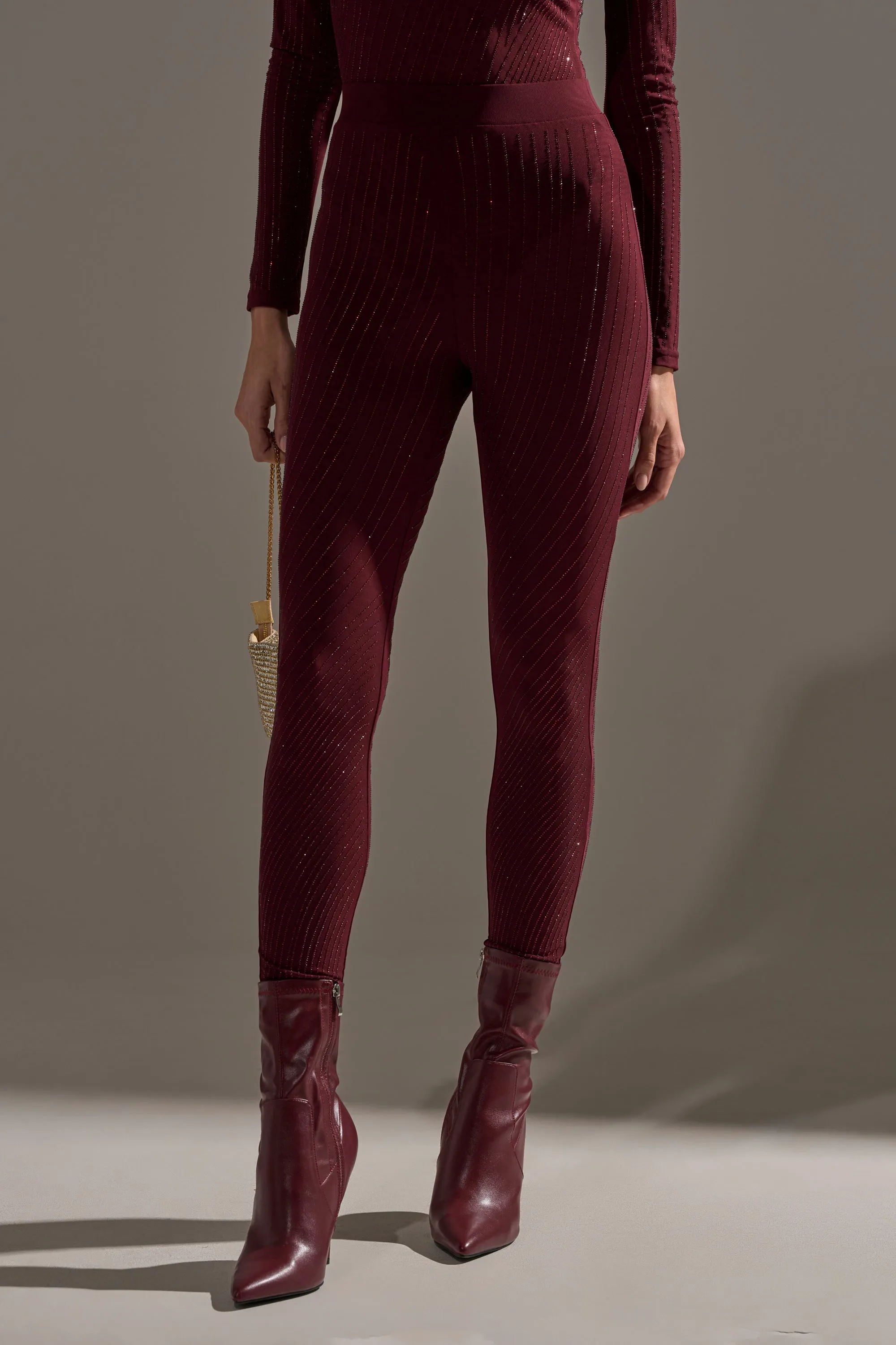 TWINKLING LIGHTS RHINESTONE MESH LEGGINGS IN BURGUNDY sold by AKIRA product image thumbnail 2