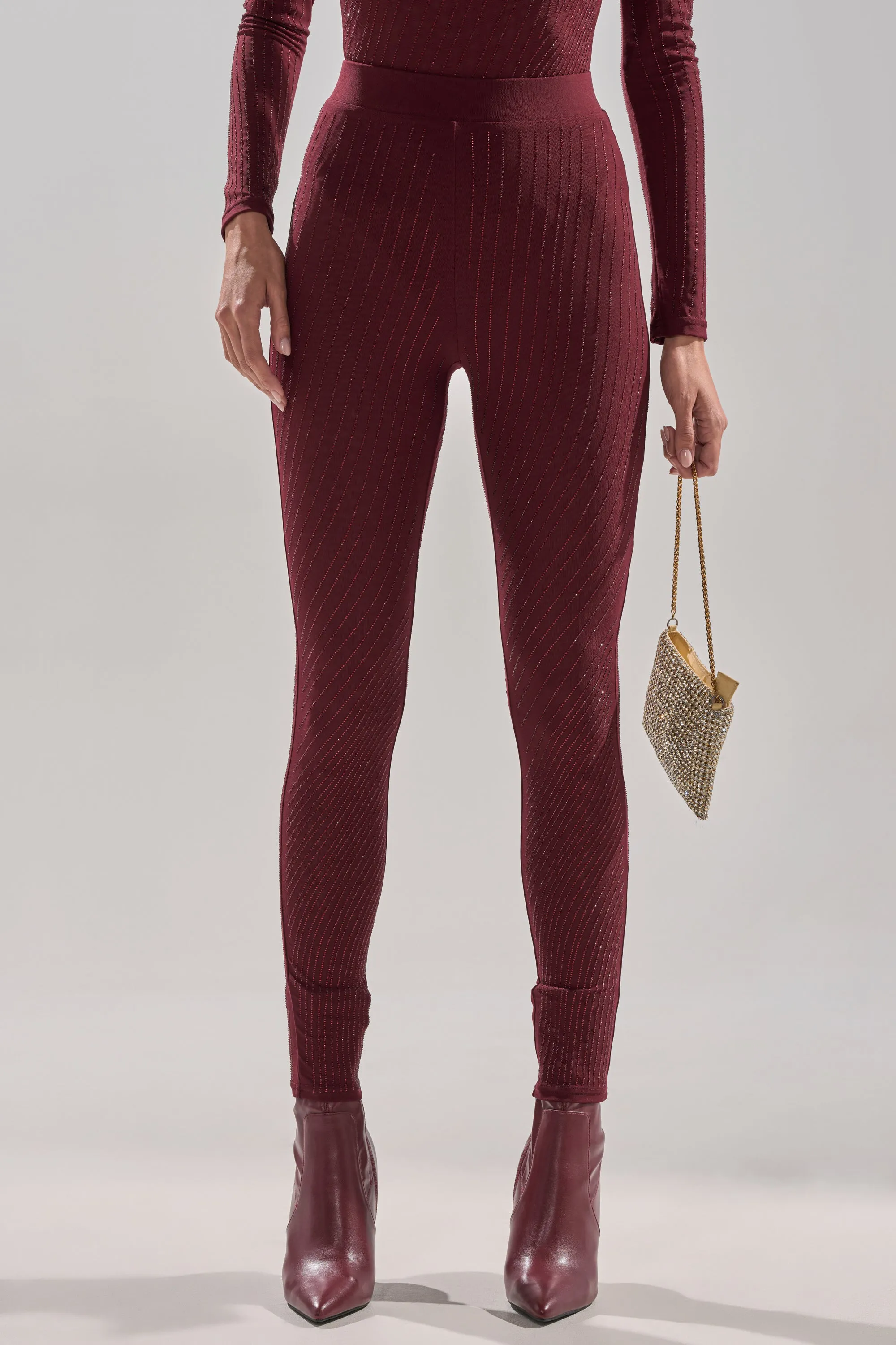 TWINKLING LIGHTS RHINESTONE MESH LEGGINGS IN BURGUNDY sold by AKIRA product image thumbnail 3