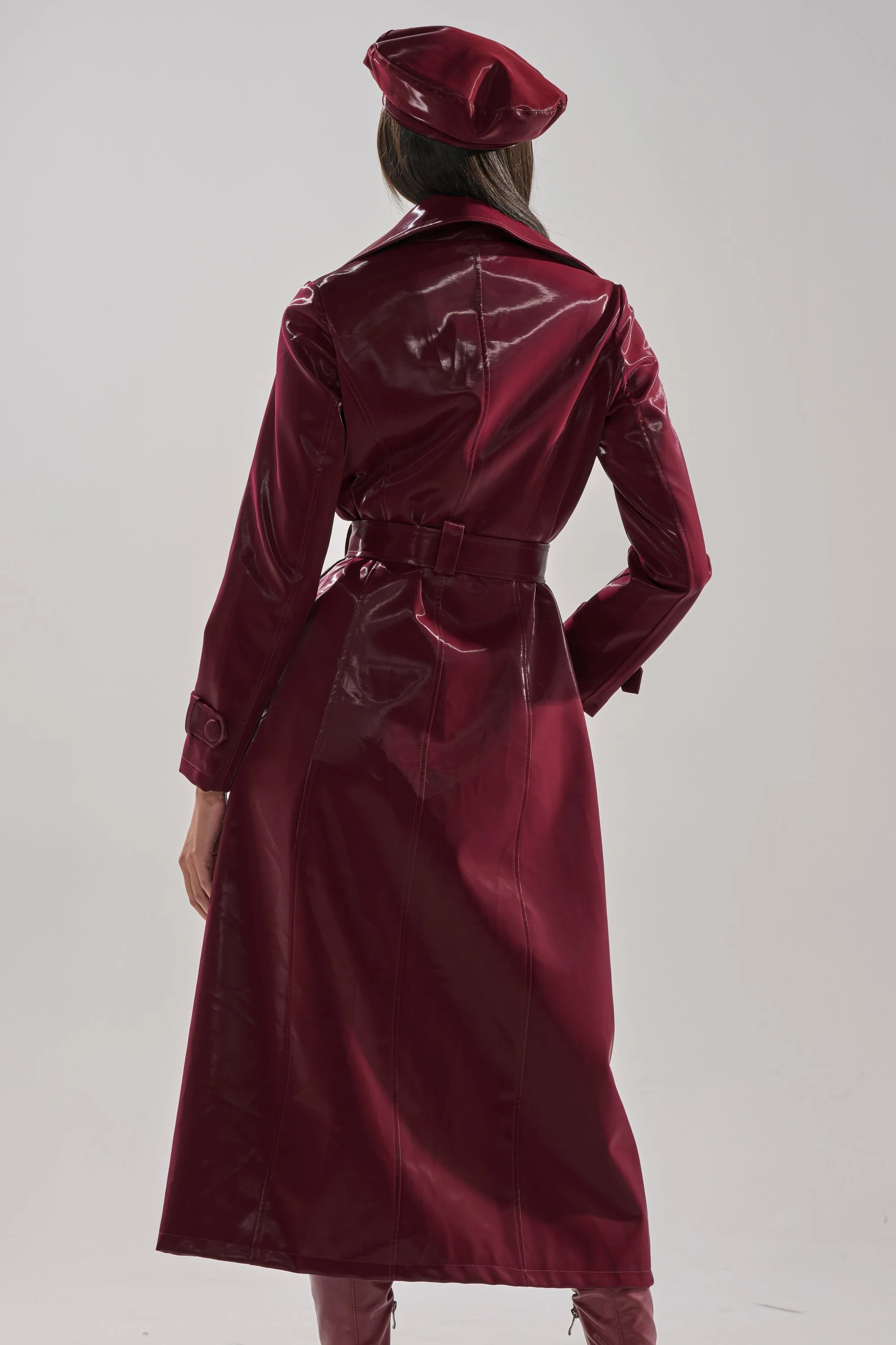 SANDO LIQUID VELVET TRENCH IN BURGUNDY sold by AKIRA product image thumbnail 5