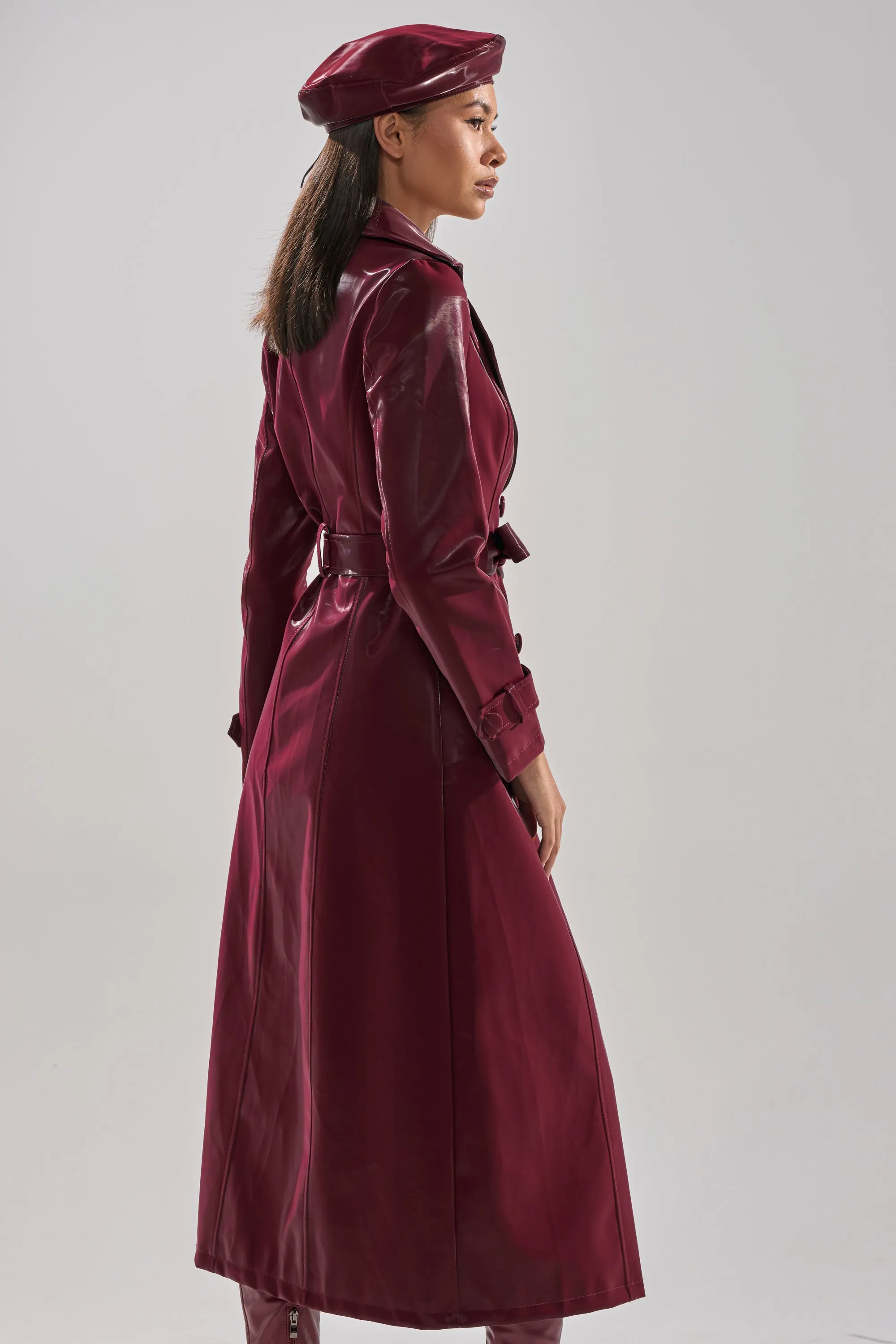 SANDO LIQUID VELVET TRENCH IN BURGUNDY sold by AKIRA product image thumbnail 4