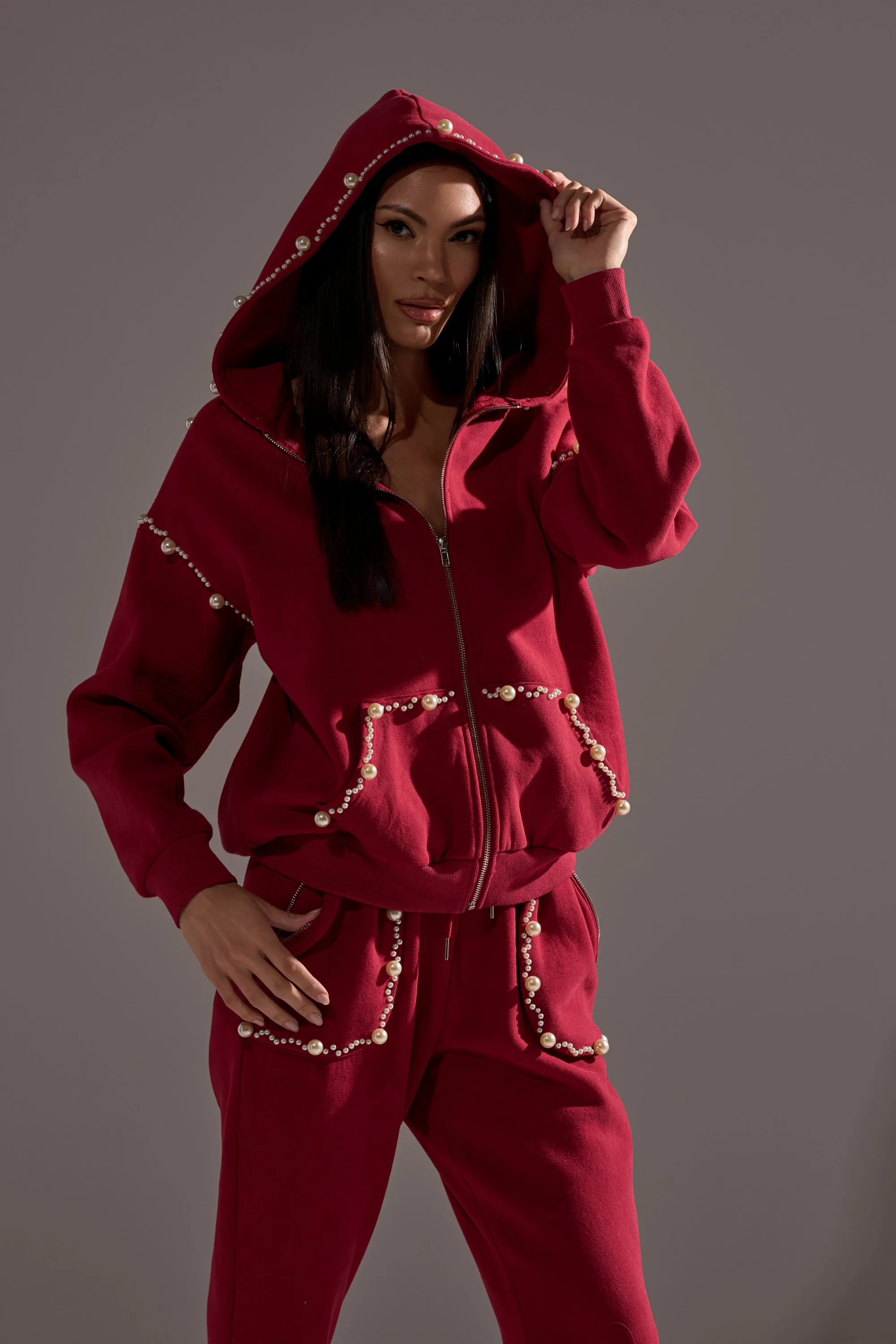 COZY HOLIDAY PEARL SWEATSHIRT IN BURGUNDY sold by AKIRA product image thumbnail 2