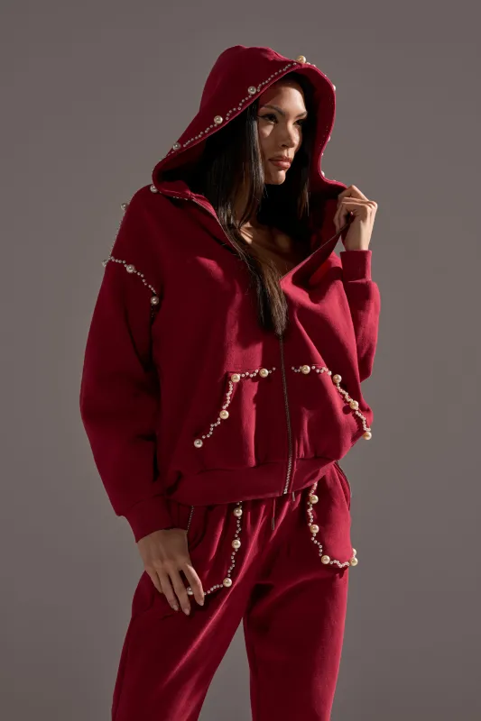 COZY HOLIDAY PEARL SWEATSHIRT  IN BURGUNDY sold by AKIRA