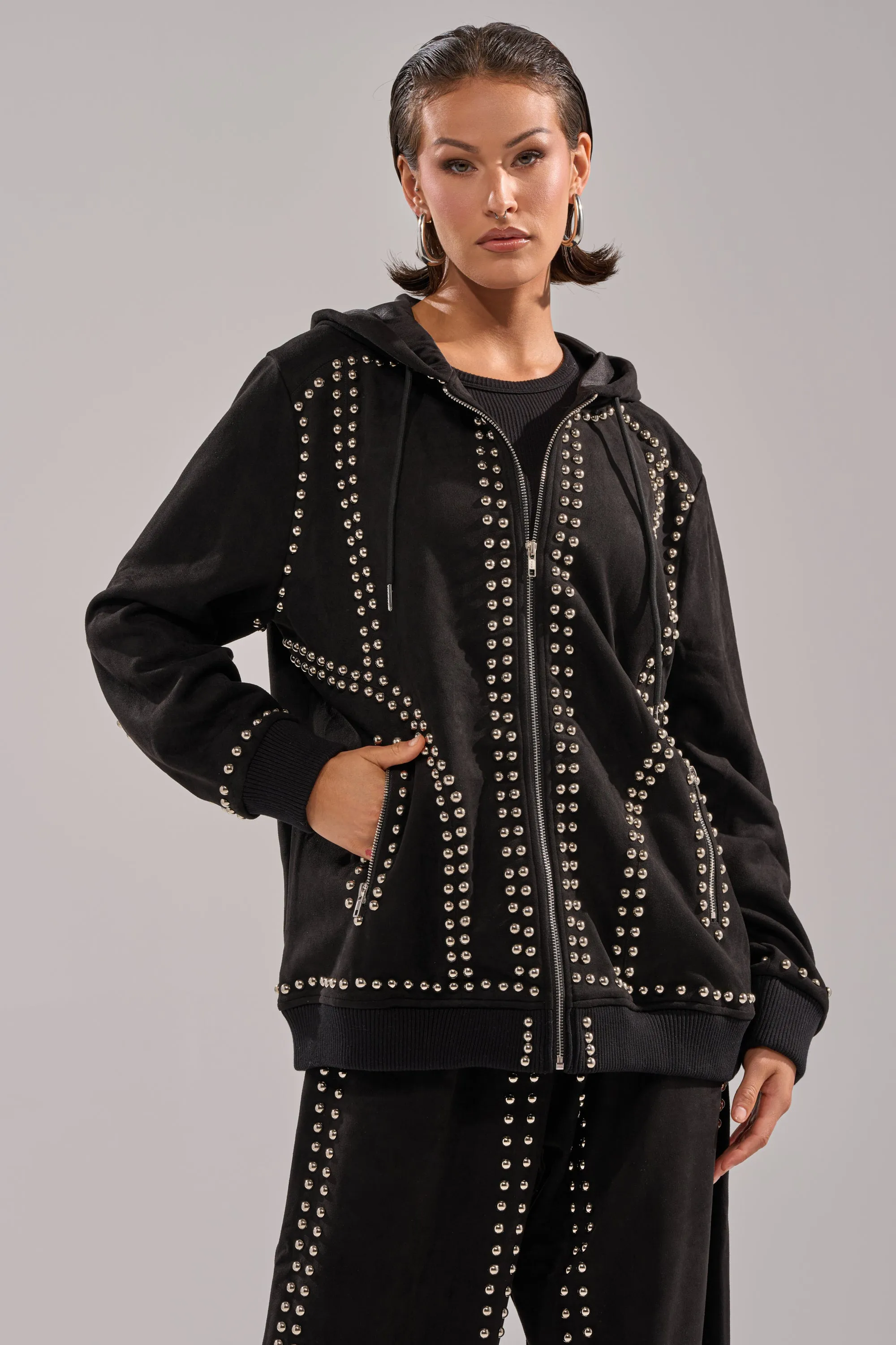 ASHLEY STUDDED ZIP UP SWEATSHIRT sold by AKIRA product image thumbnail 4