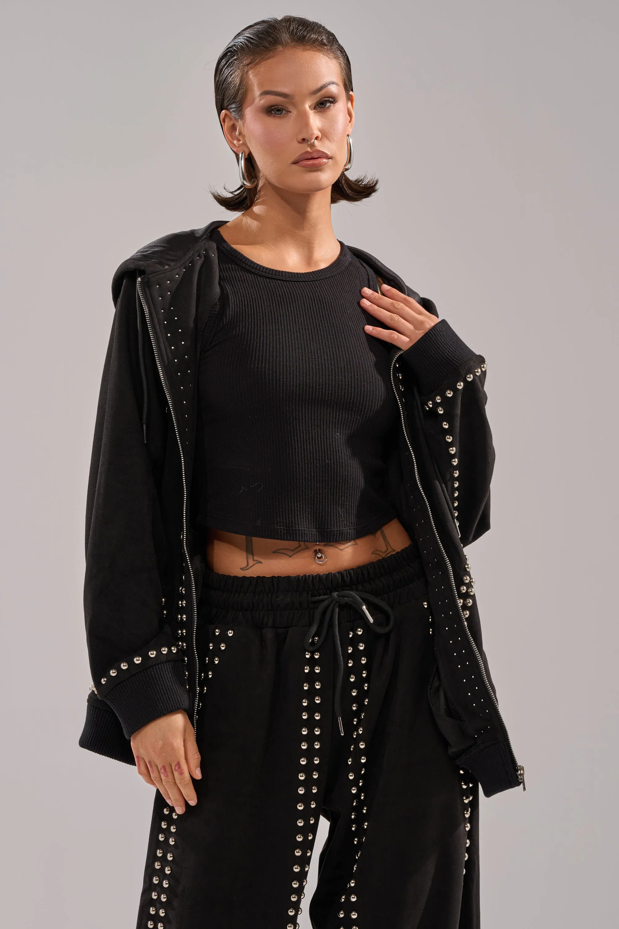 ASHLEY STUDDED ZIP UP SWEATSHIRT sold by AKIRA product image thumbnail 2