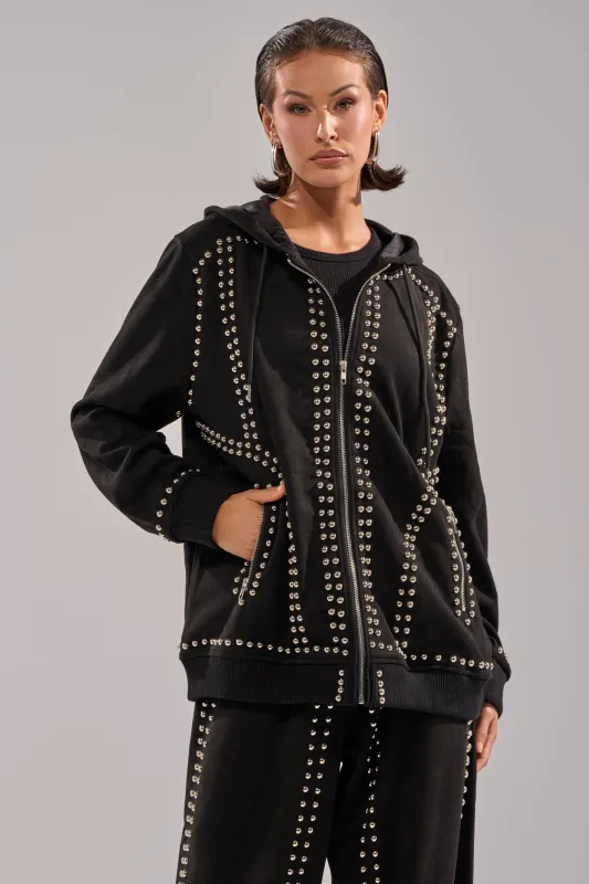 ASHLEY STUDDED ZIP UP SWEATSHIRT sold by AKIRA