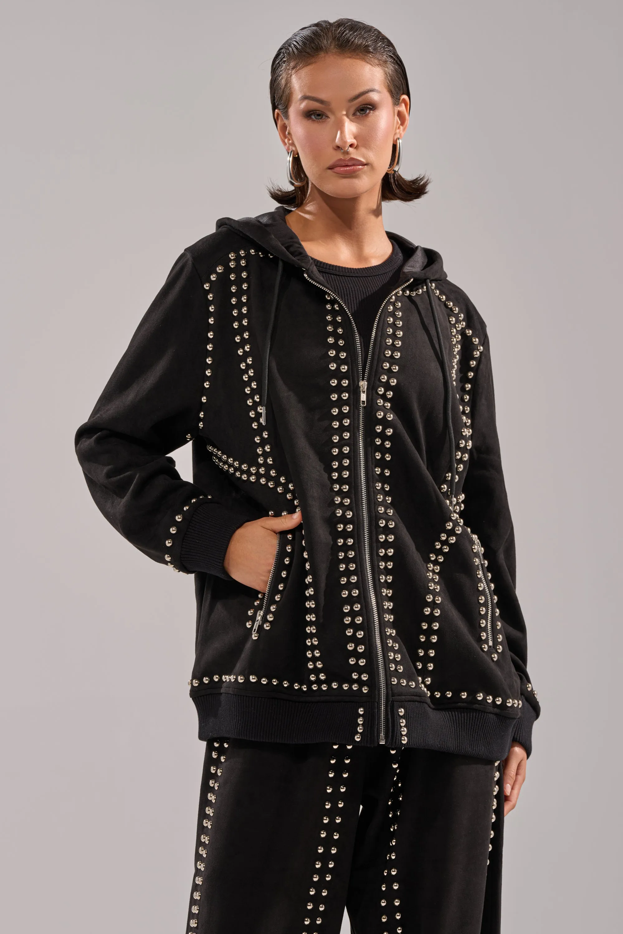 ASHLEY STUDDED ZIP UP SWEATSHIRT sold by AKIRA