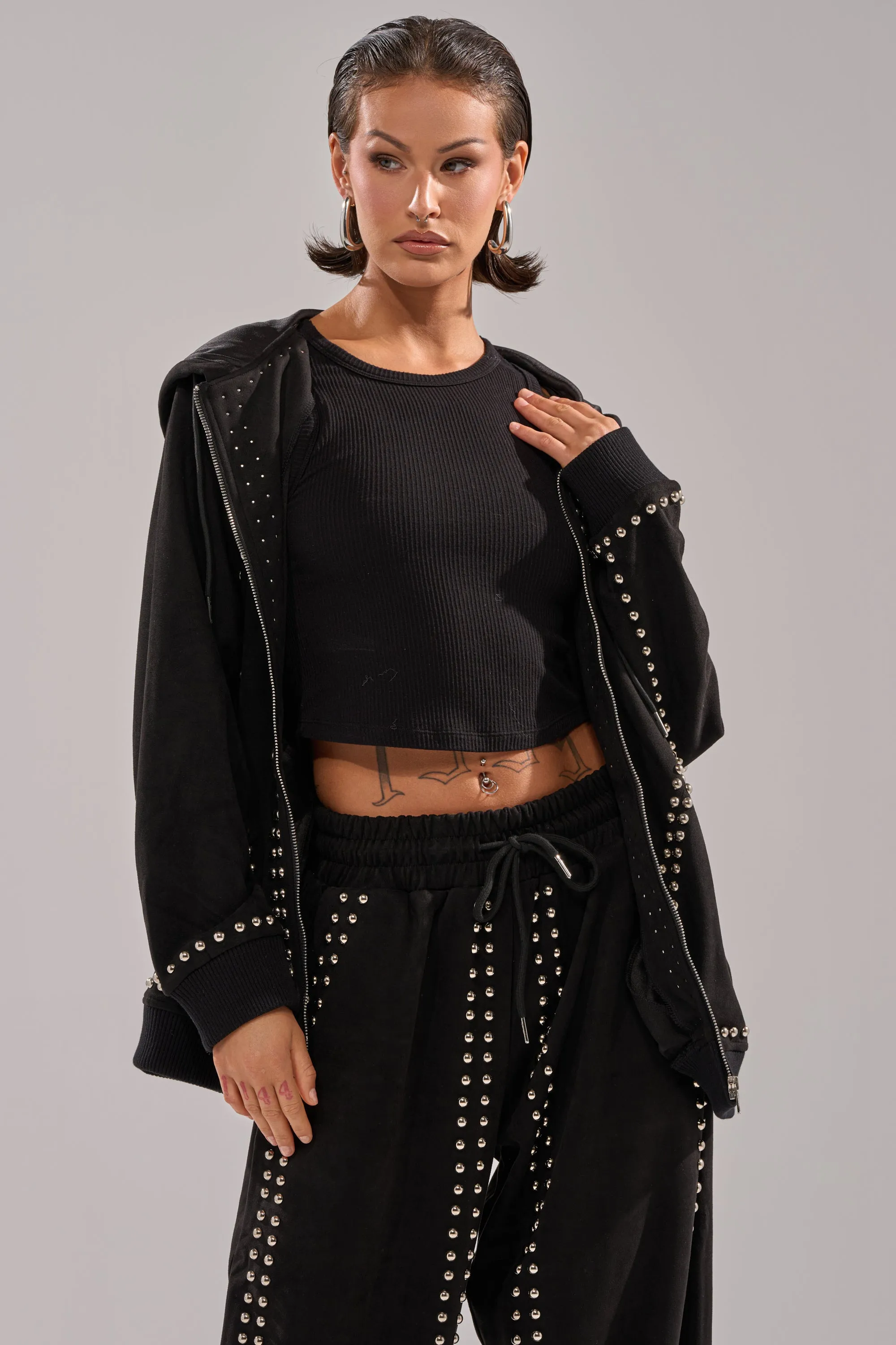 ASHLEY STUDDED ZIP UP SWEATSHIRT sold by AKIRA product image thumbnail 3