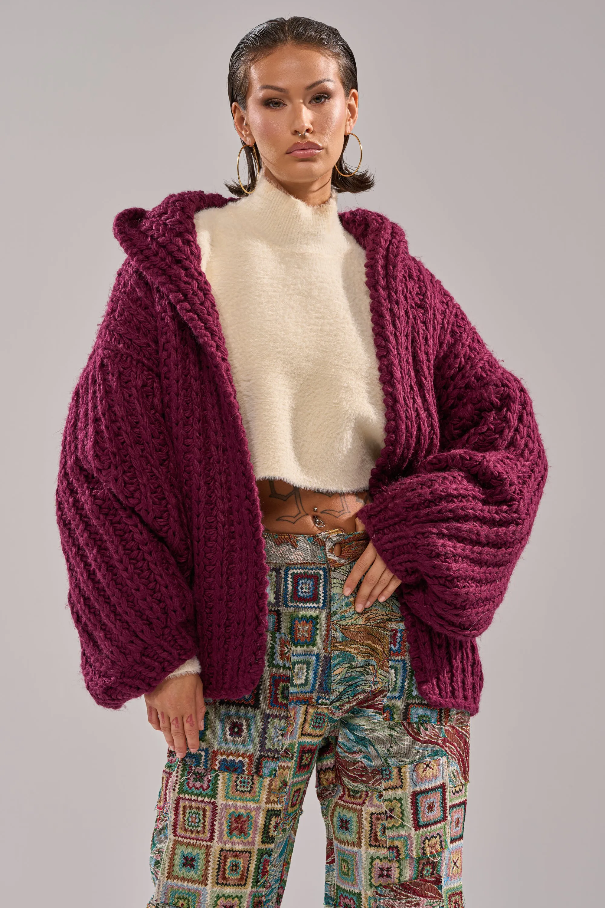 COZY CROCHET HOODED CARDIGAN sold by AKIRA product image thumbnail 2