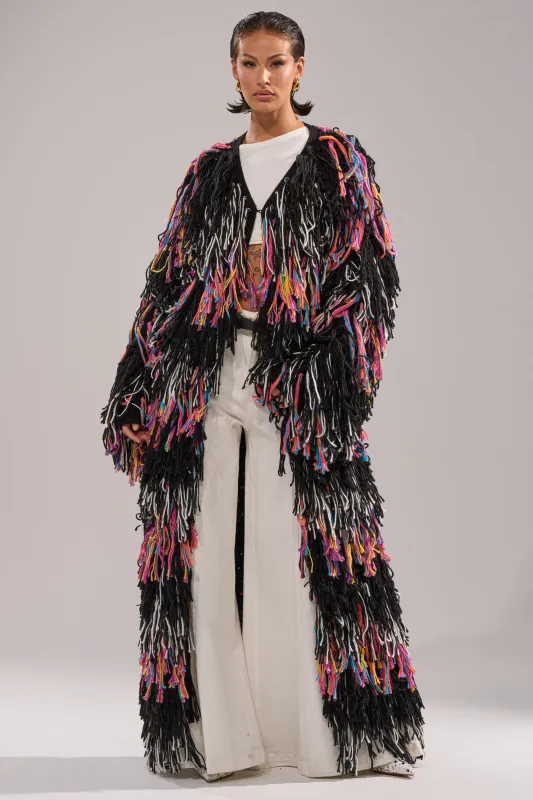 SASHA LONG FRINGE CARDIGAN sold by AKIRA