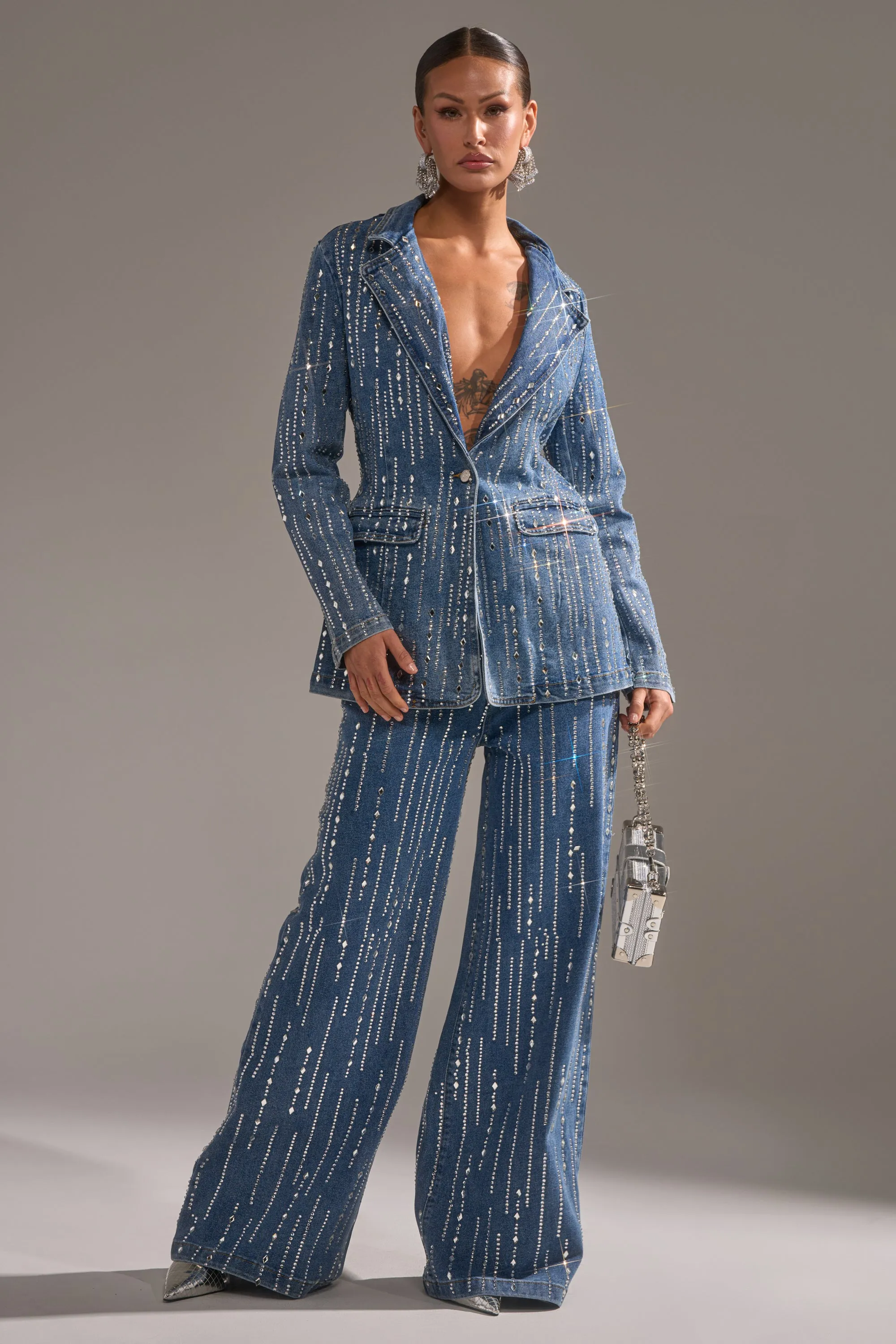 NEVER COME DOWN RHINESTONE DENIM BLAZER sold by AKIRA product image thumbnail 5