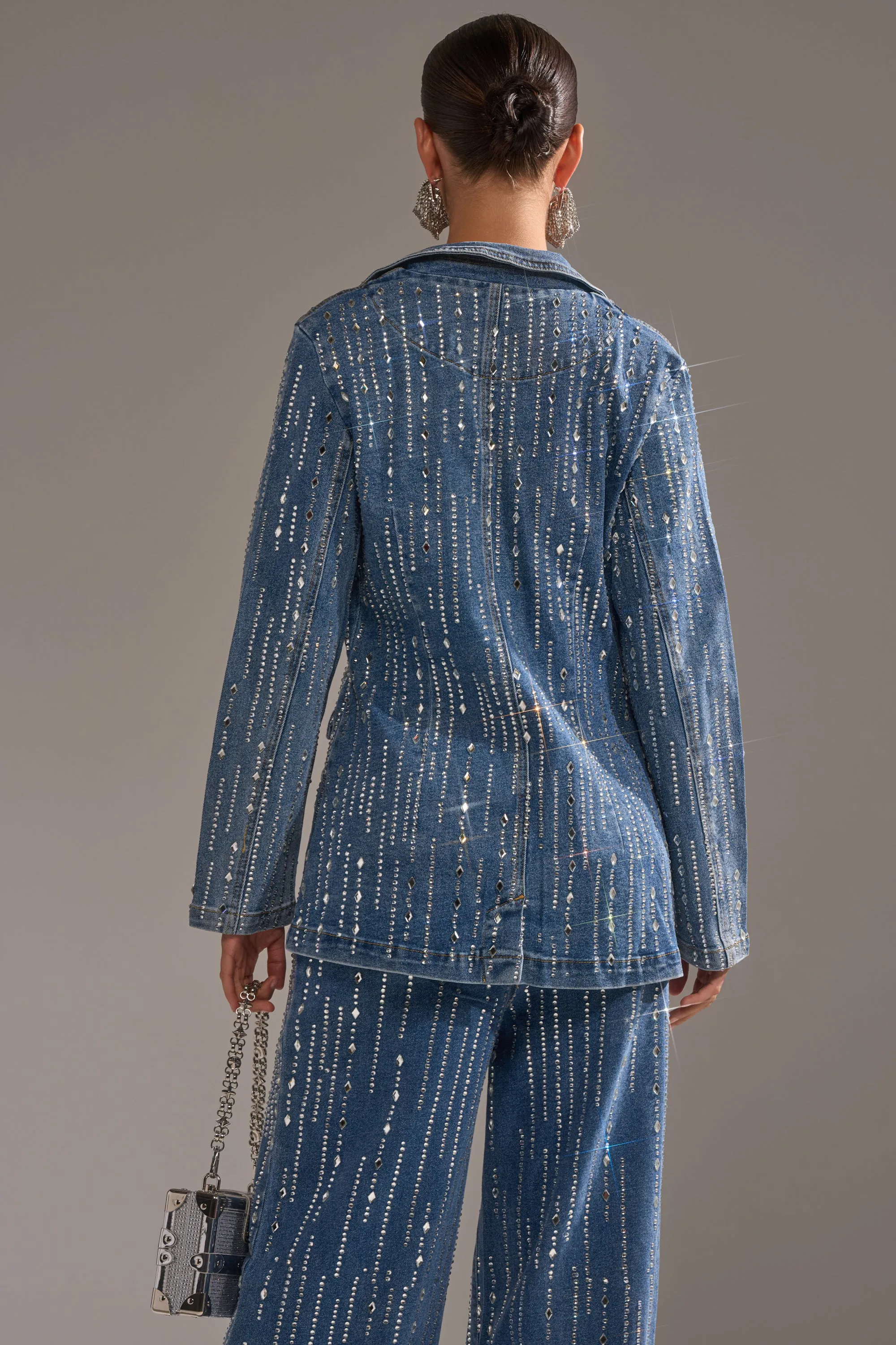 NEVER COME DOWN RHINESTONE DENIM BLAZER sold by AKIRA product image thumbnail 4