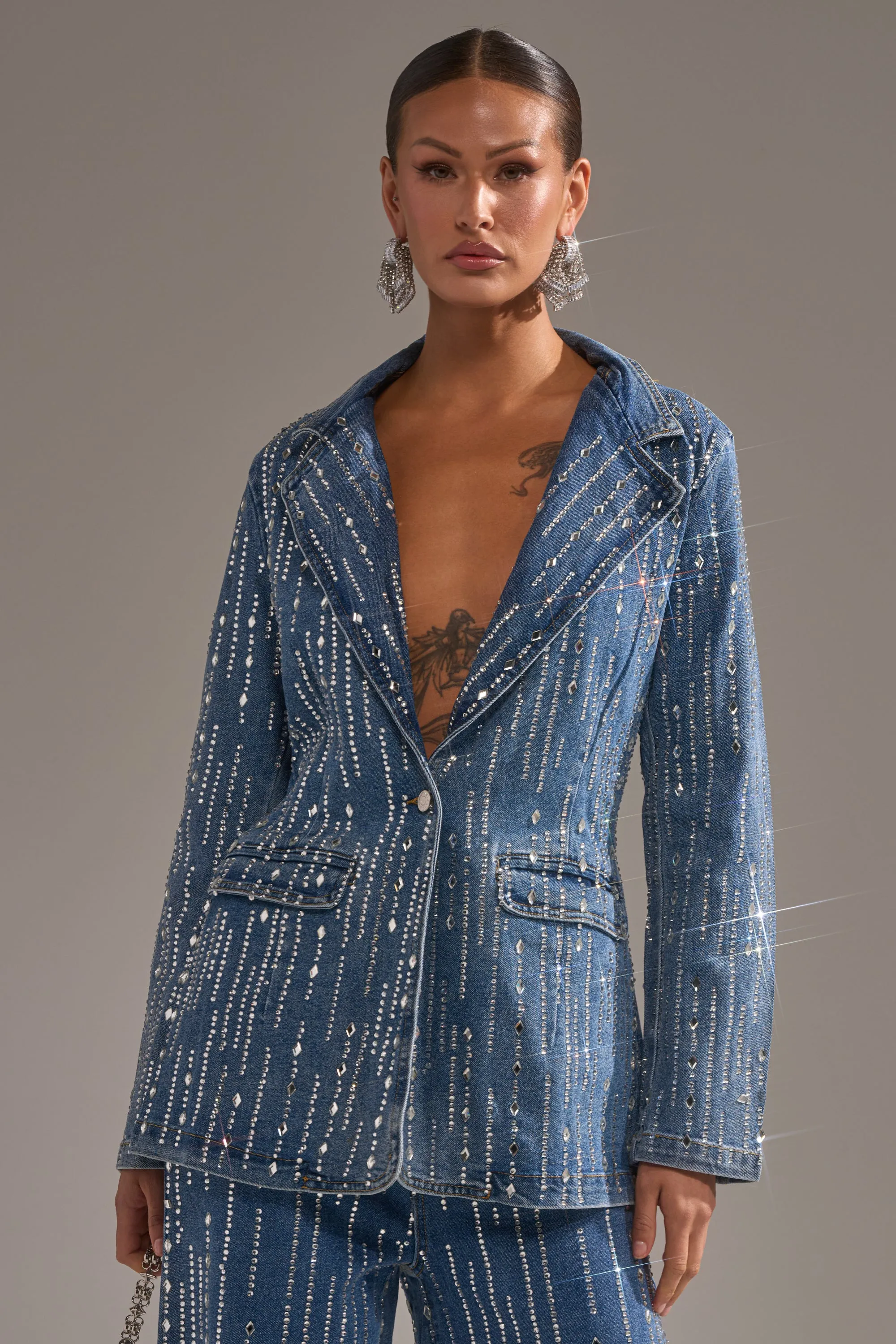 NEVER COME DOWN RHINESTONE DENIM BLAZER sold by AKIRA product image thumbnail 2