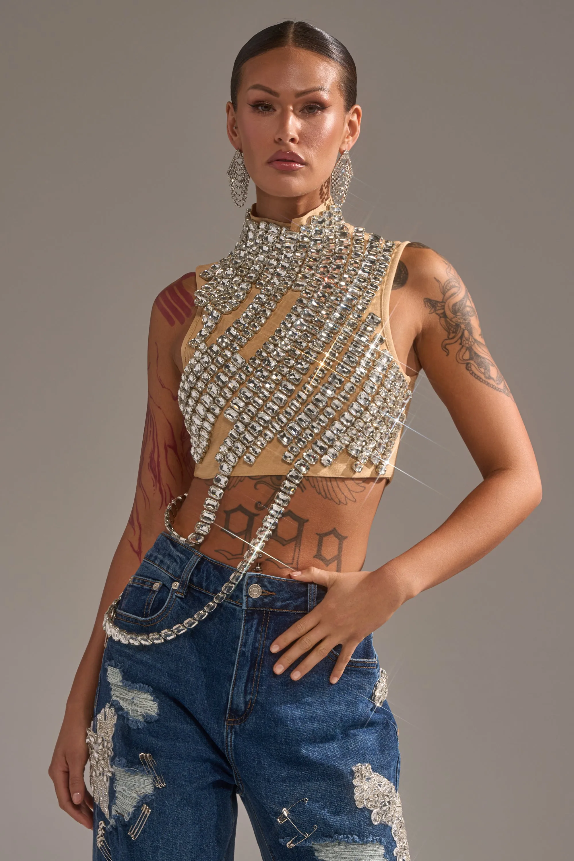 ITS YOUR TIME RHINESTONE MOCK NECK BLOUSE sold by AKIRA