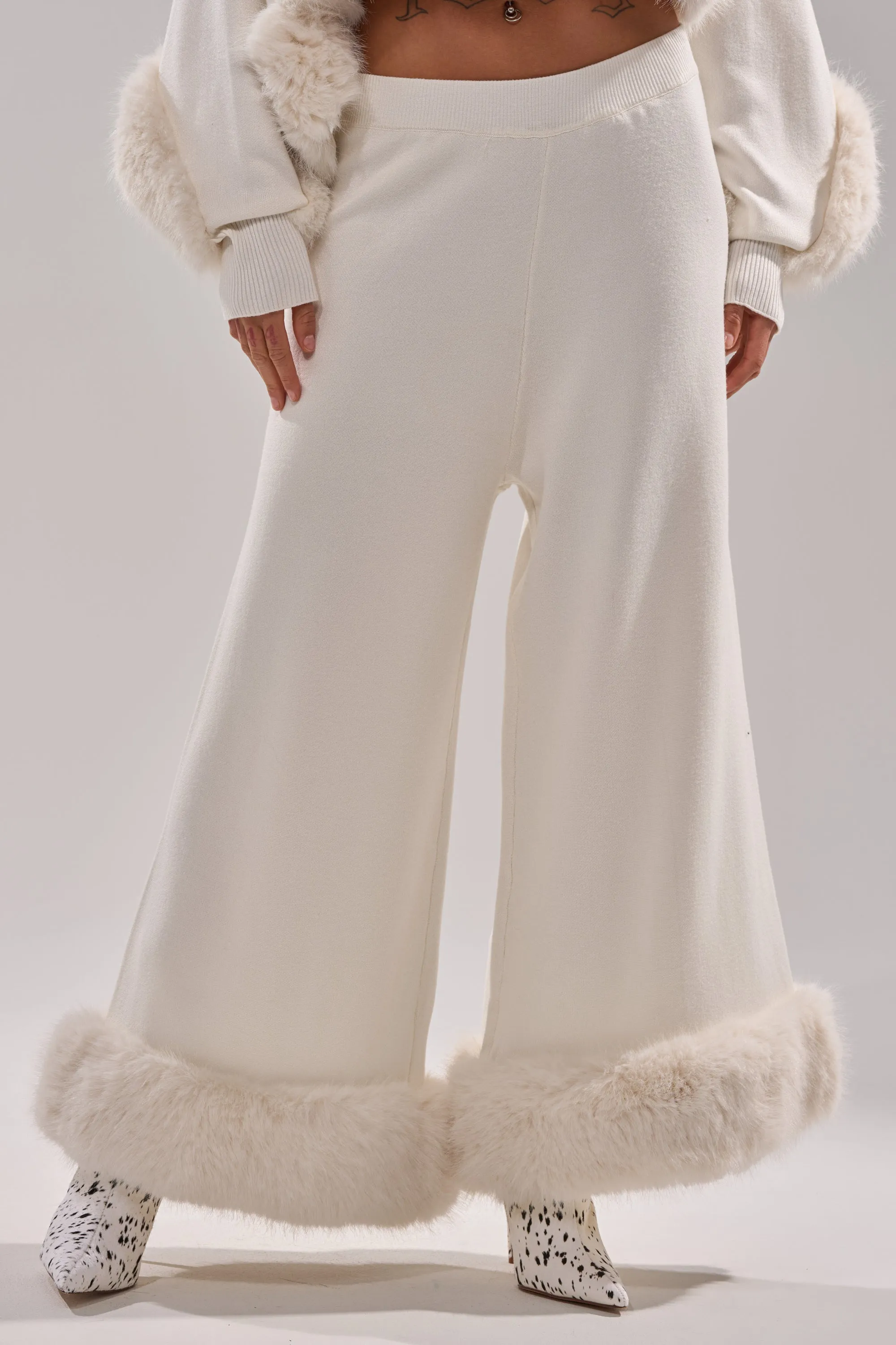 QUIET LUX FUR TRIM SWEATER PANTS IN WHITE sold by AKIRA product image thumbnail 2