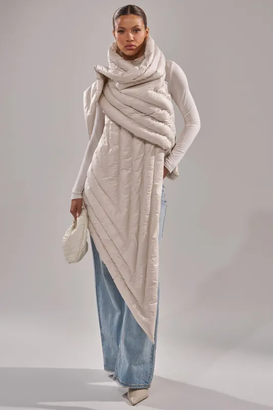 FOR THE DRAMA PUFFER VEST IN IVORY sold by AKIRA