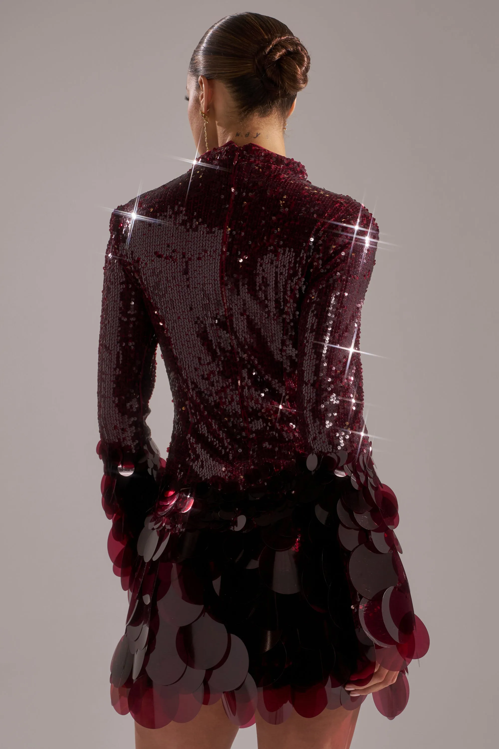 THE MOMENT SEQUIN MINI DRESS IN BURGUNDY sold by AKIRA product image thumbnail 3