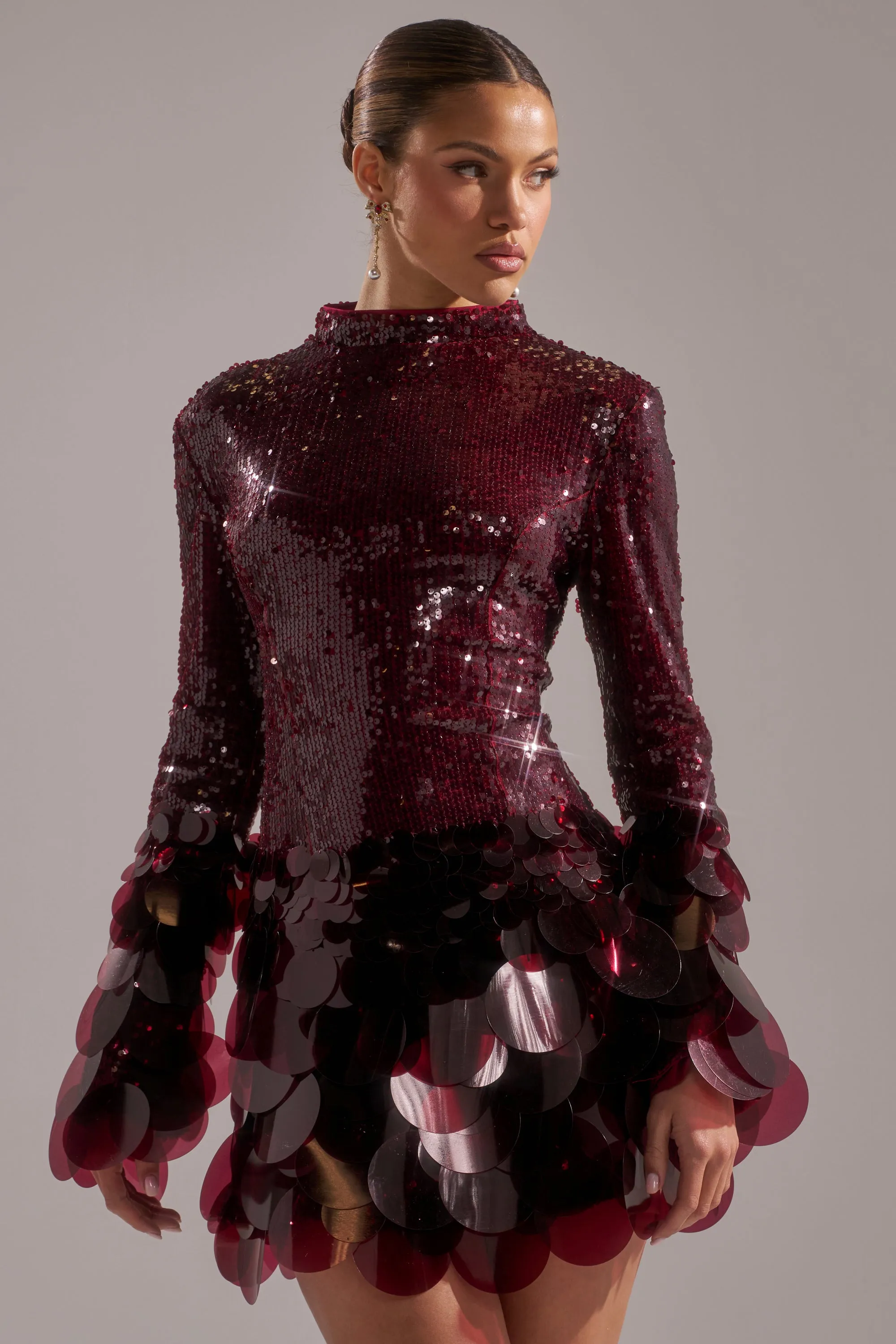 THE MOMENT SEQUIN MINI DRESS IN BURGUNDY sold by AKIRA