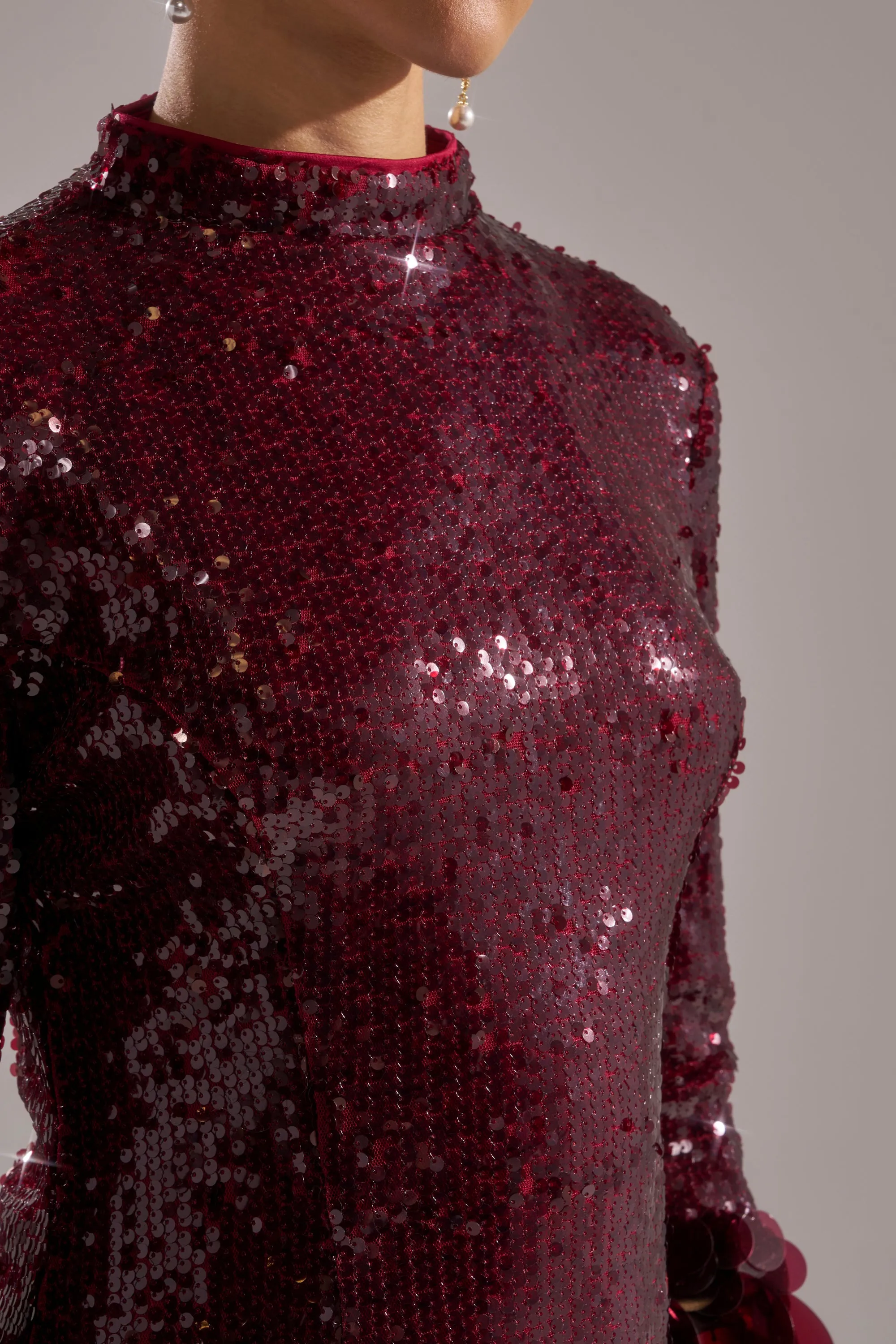 THE MOMENT SEQUIN MINI DRESS IN BURGUNDY sold by AKIRA product image thumbnail 5