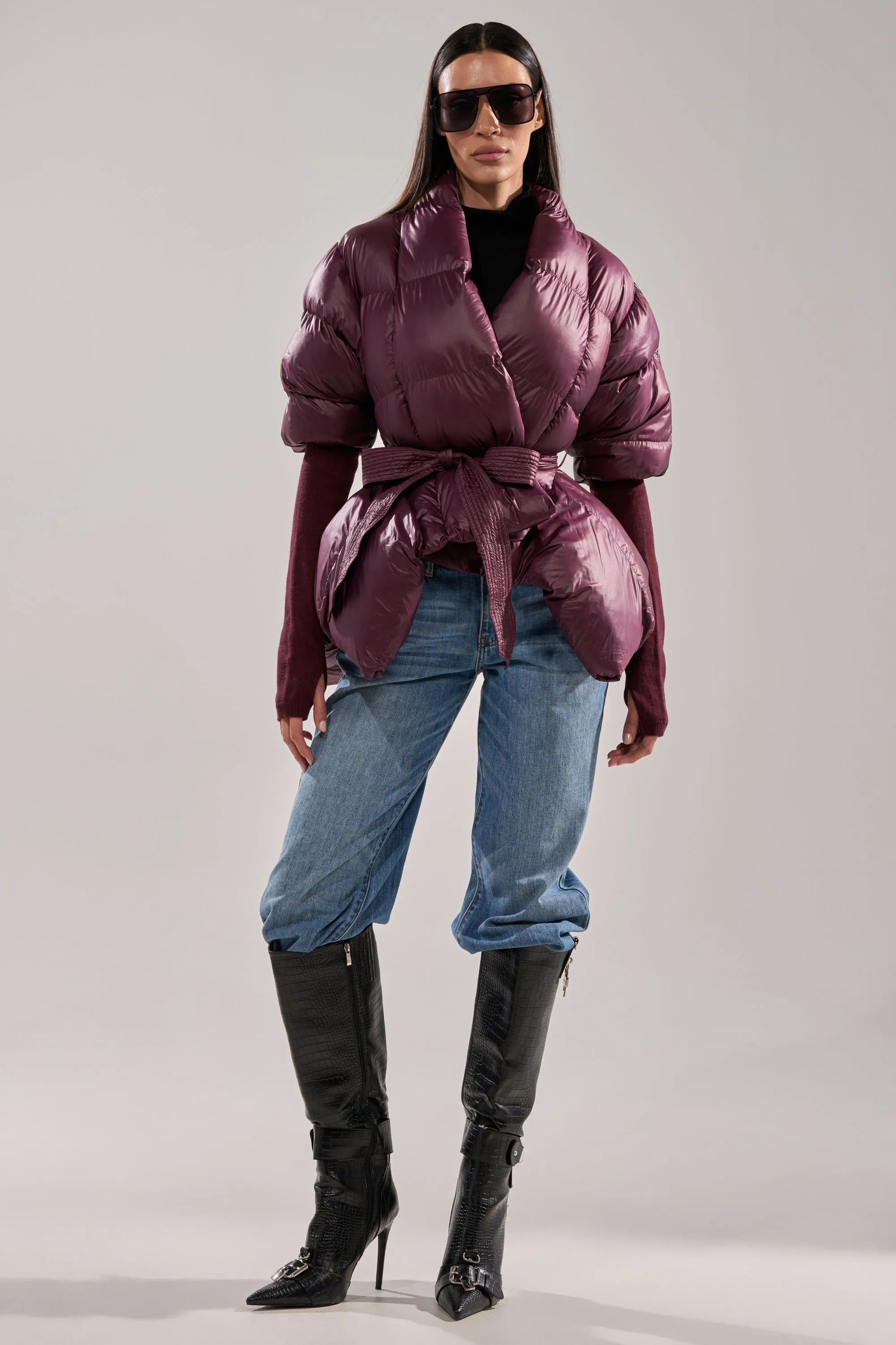 RIB SLEEVE PEPLUM PUFFER IN PURPLE sold by AKIRA product image thumbnail 5