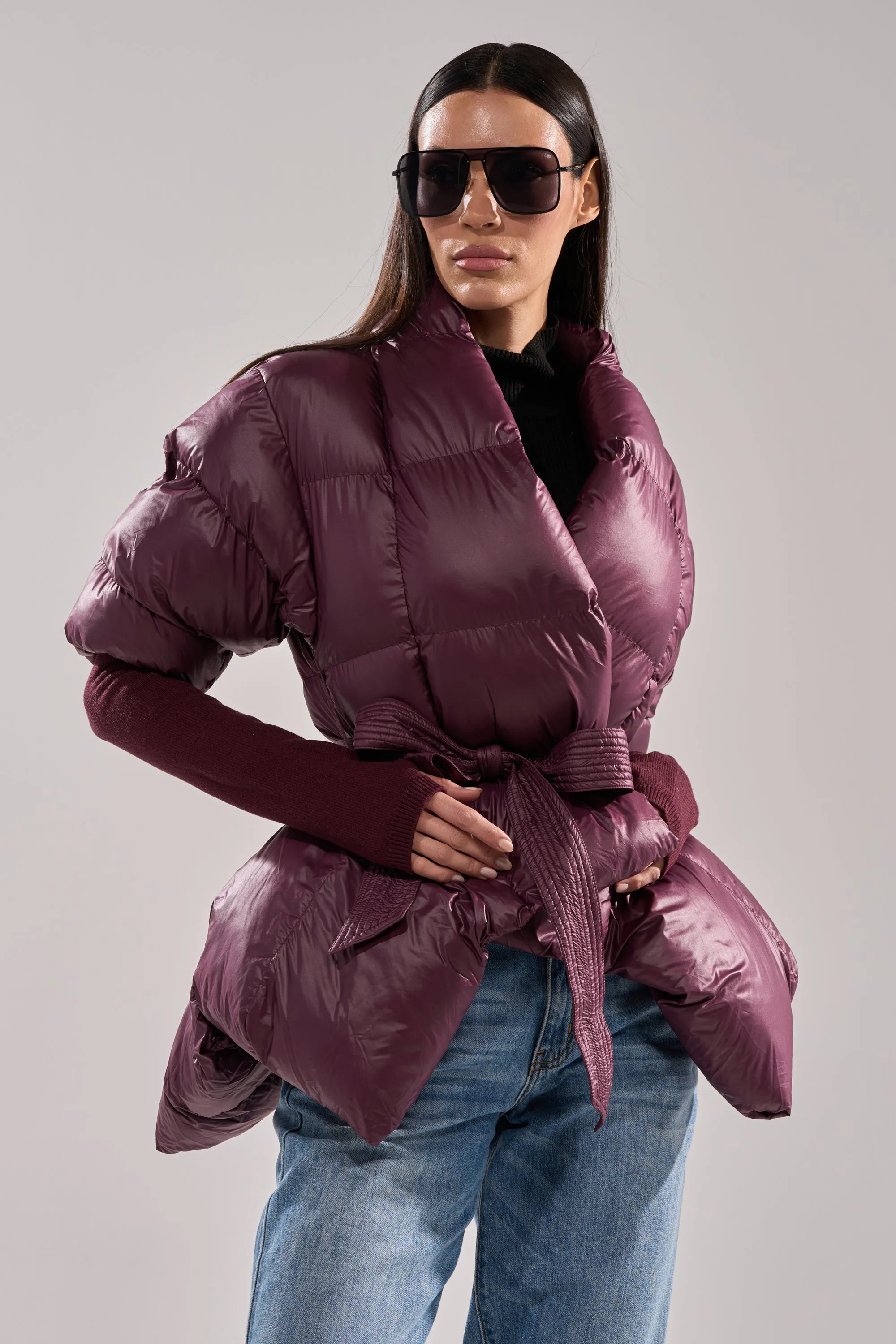 RIB SLEEVE PEPLUM PUFFER IN PURPLE sold by AKIRA product image thumbnail 2