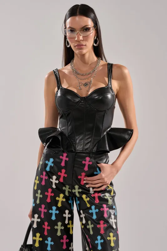 SEXY AS CAN BE FAUX LEATHER CORSET sold by AKIRA