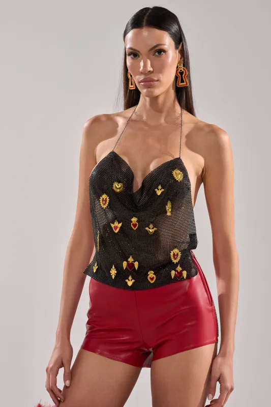 GILDED MESH HALTER TOP sold by AKIRA