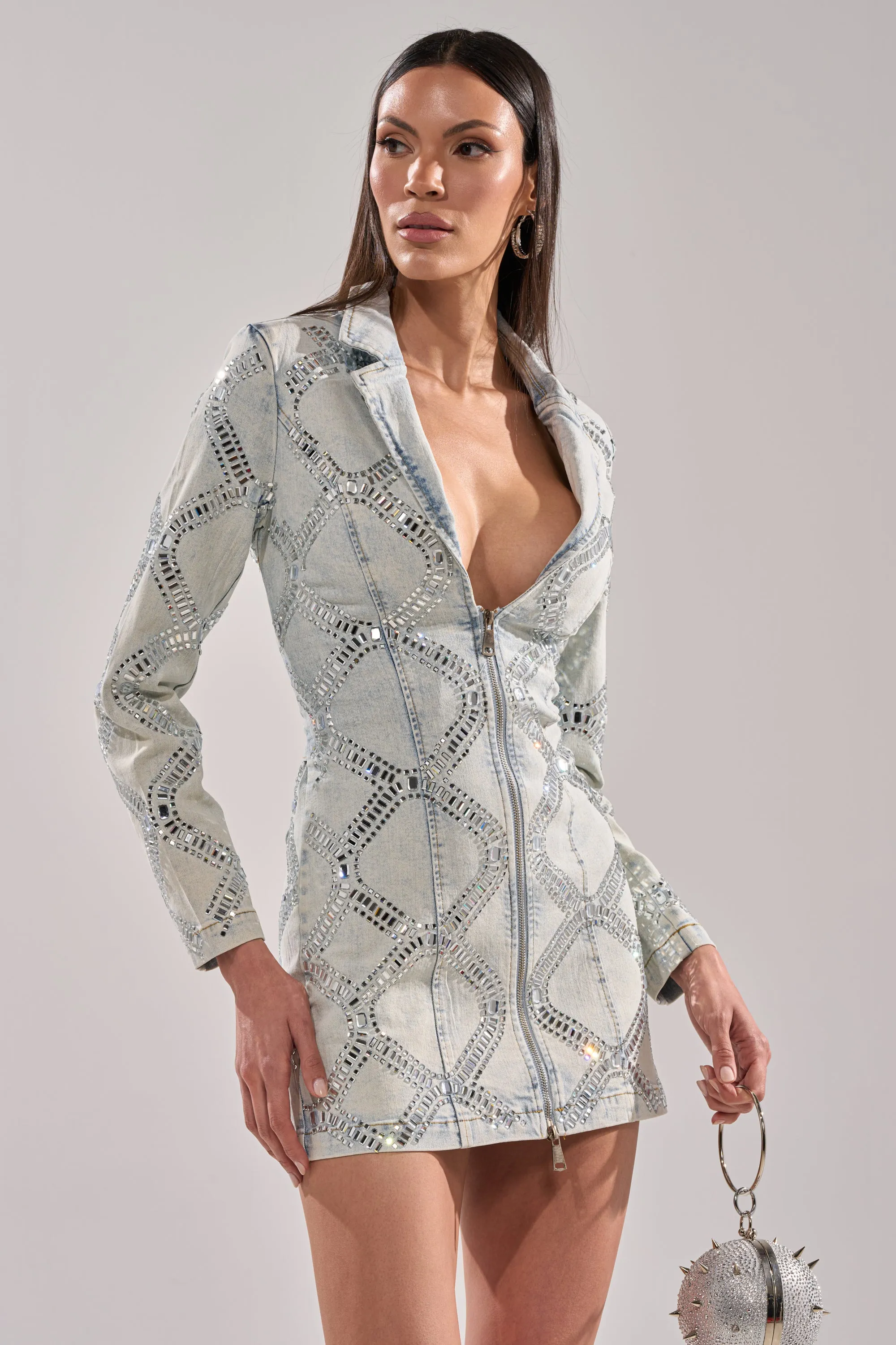 LOOK AT ME RHINESTONE BLAZER DRESS IN LIGHT BLUE DENIM sold by AKIRA product image thumbnail 3