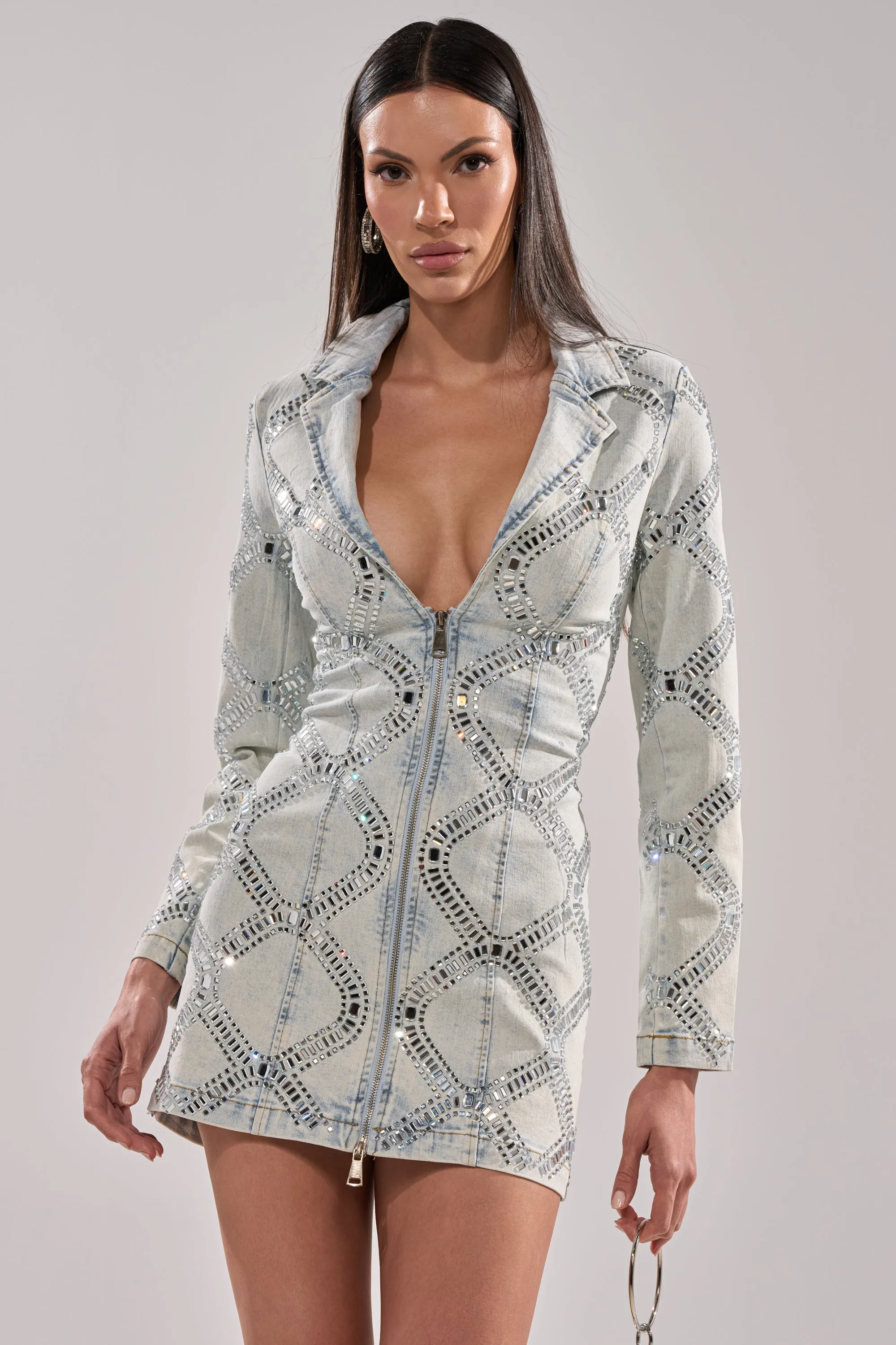 LOOK AT ME RHINESTONE BLAZER DRESS IN LIGHT BLUE DENIM sold by AKIRA product image thumbnail 2