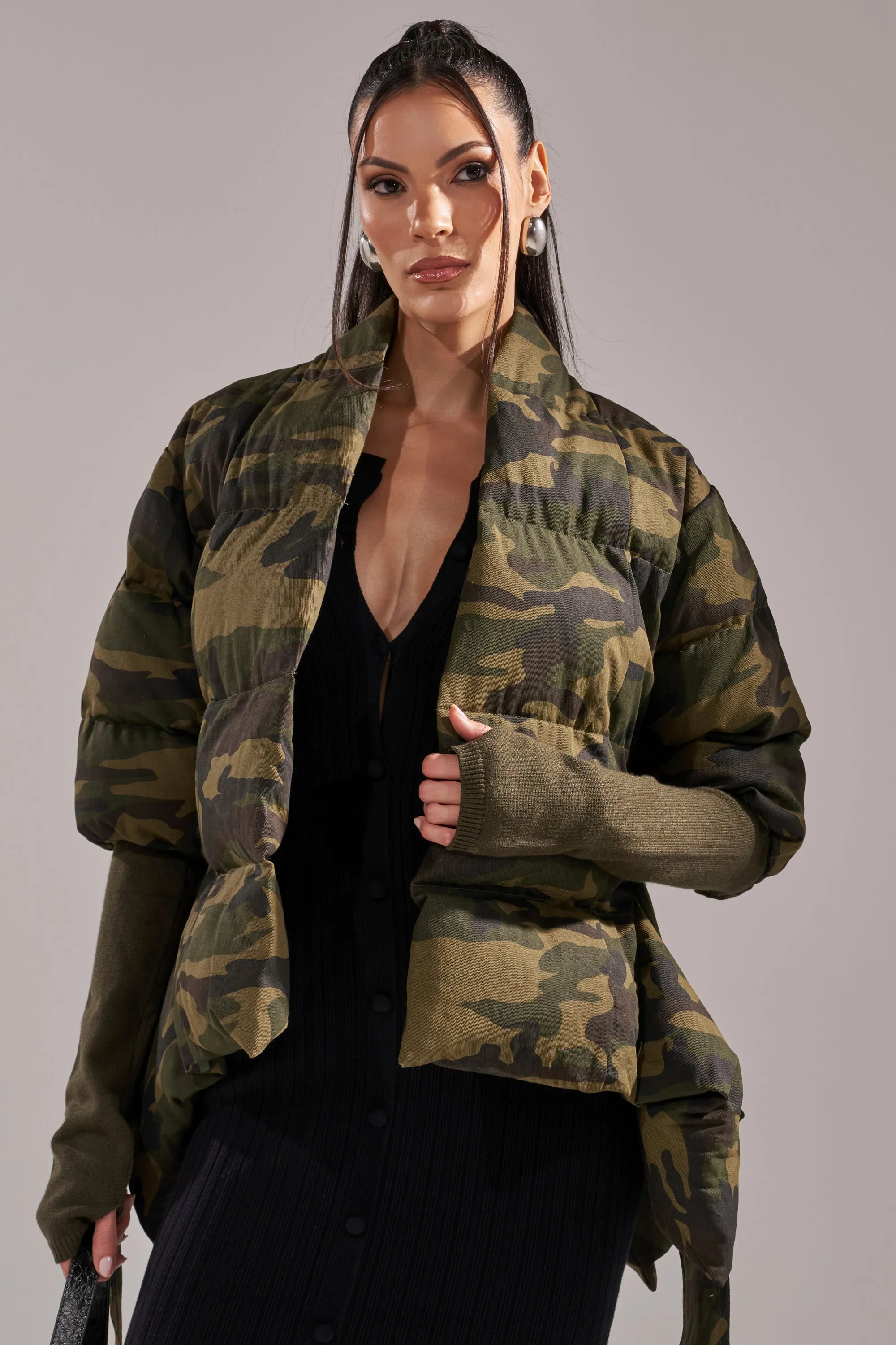 RIB SLEEVE PEPLUM PUFFER IN CAMO sold by AKIRA product image thumbnail 5