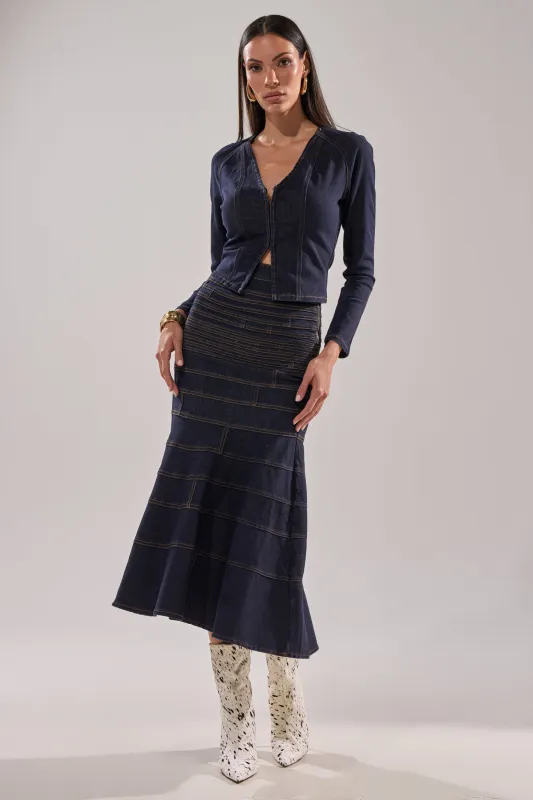 ALL ABOUT THAT DENIM MAXI SKIRT sold by AKIRA