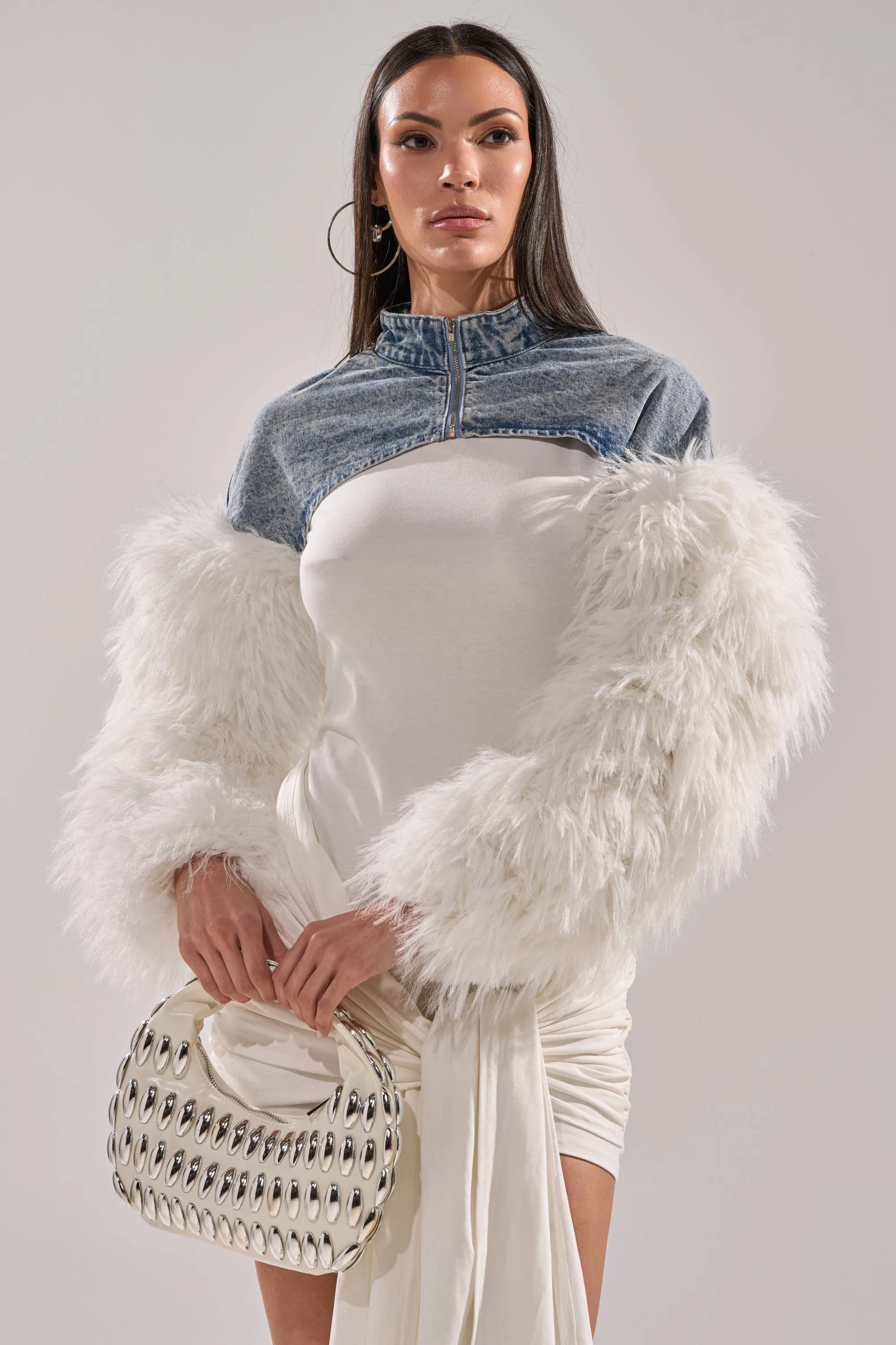 CELESTE FUR SLEEVE BOLERO sold by AKIRA product image thumbnail 2