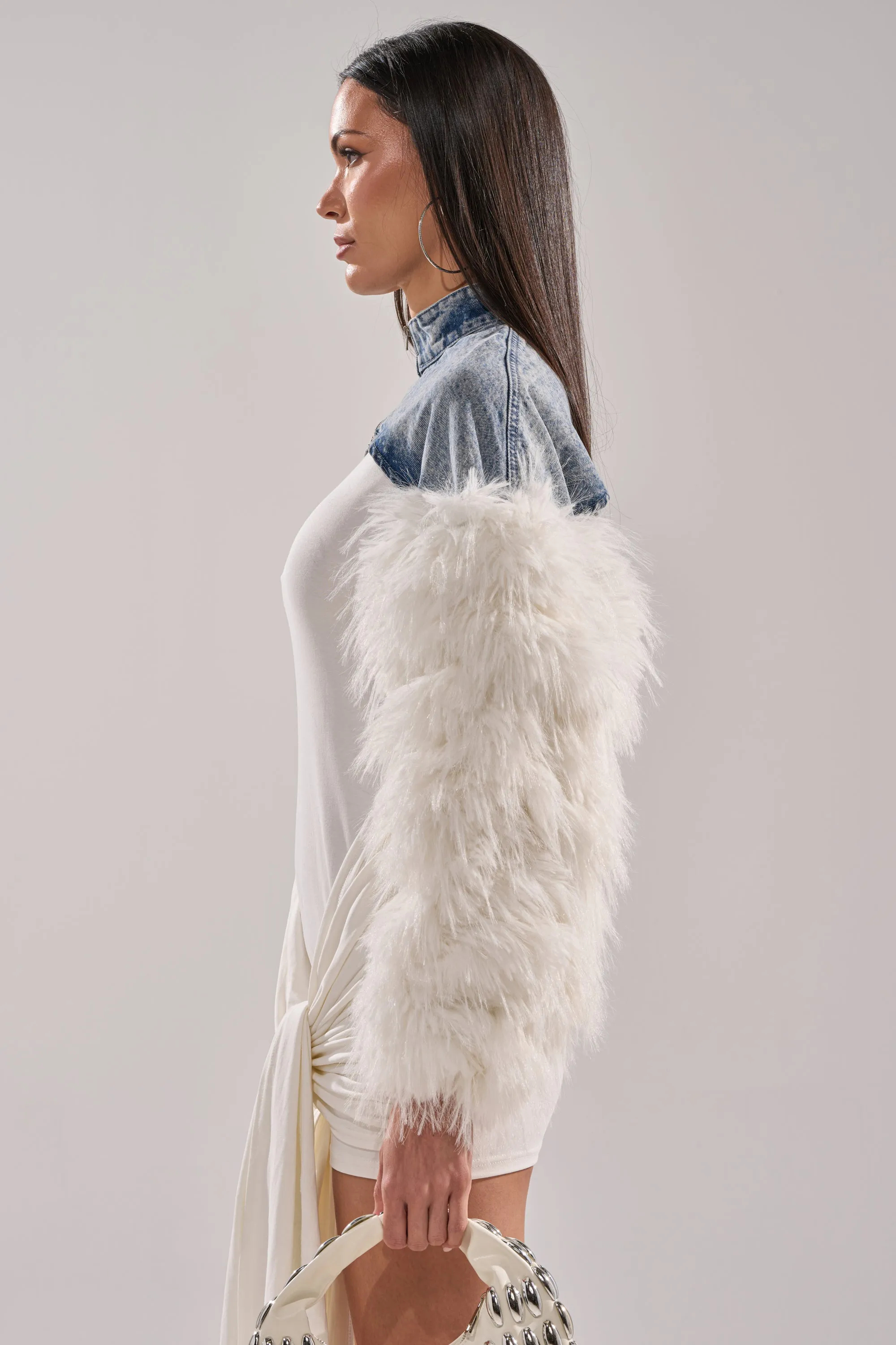 CELESTE FUR SLEEVE BOLERO sold by AKIRA product image thumbnail 5