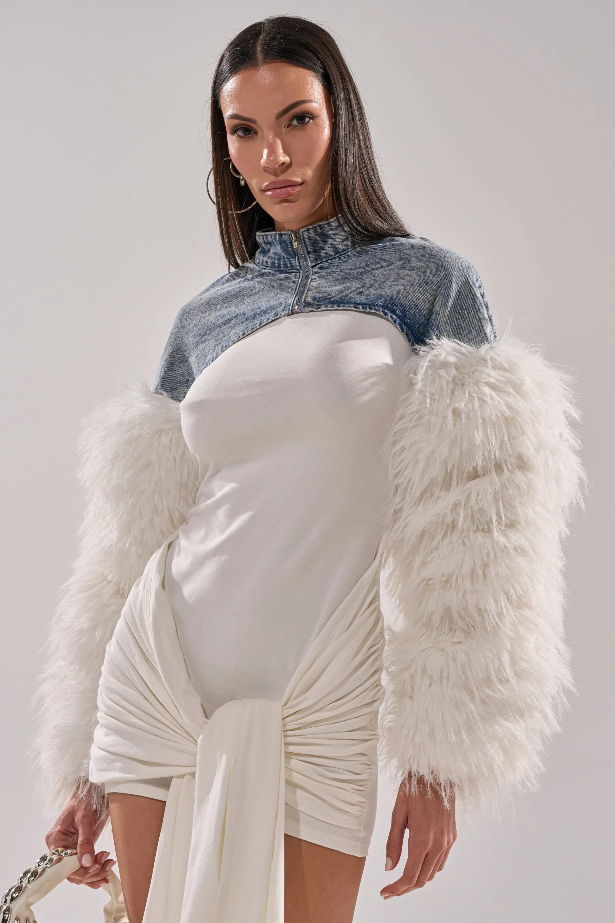CELESTE FUR SLEEVE BOLERO sold by AKIRA product image thumbnail 4