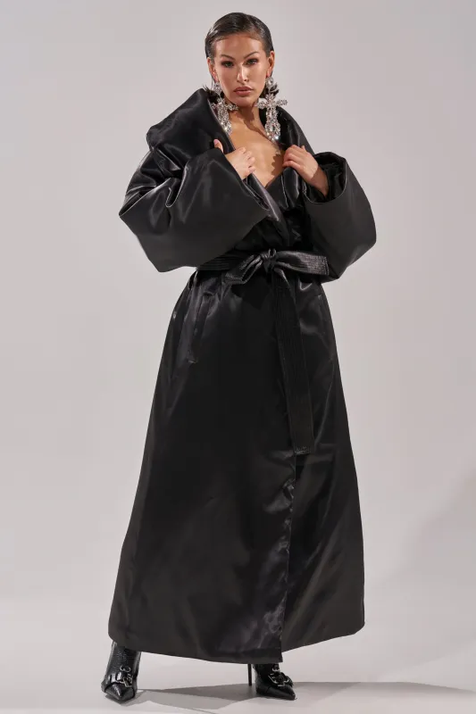THE MOMENT SATIN PUFFER TRENCH sold by AKIRA