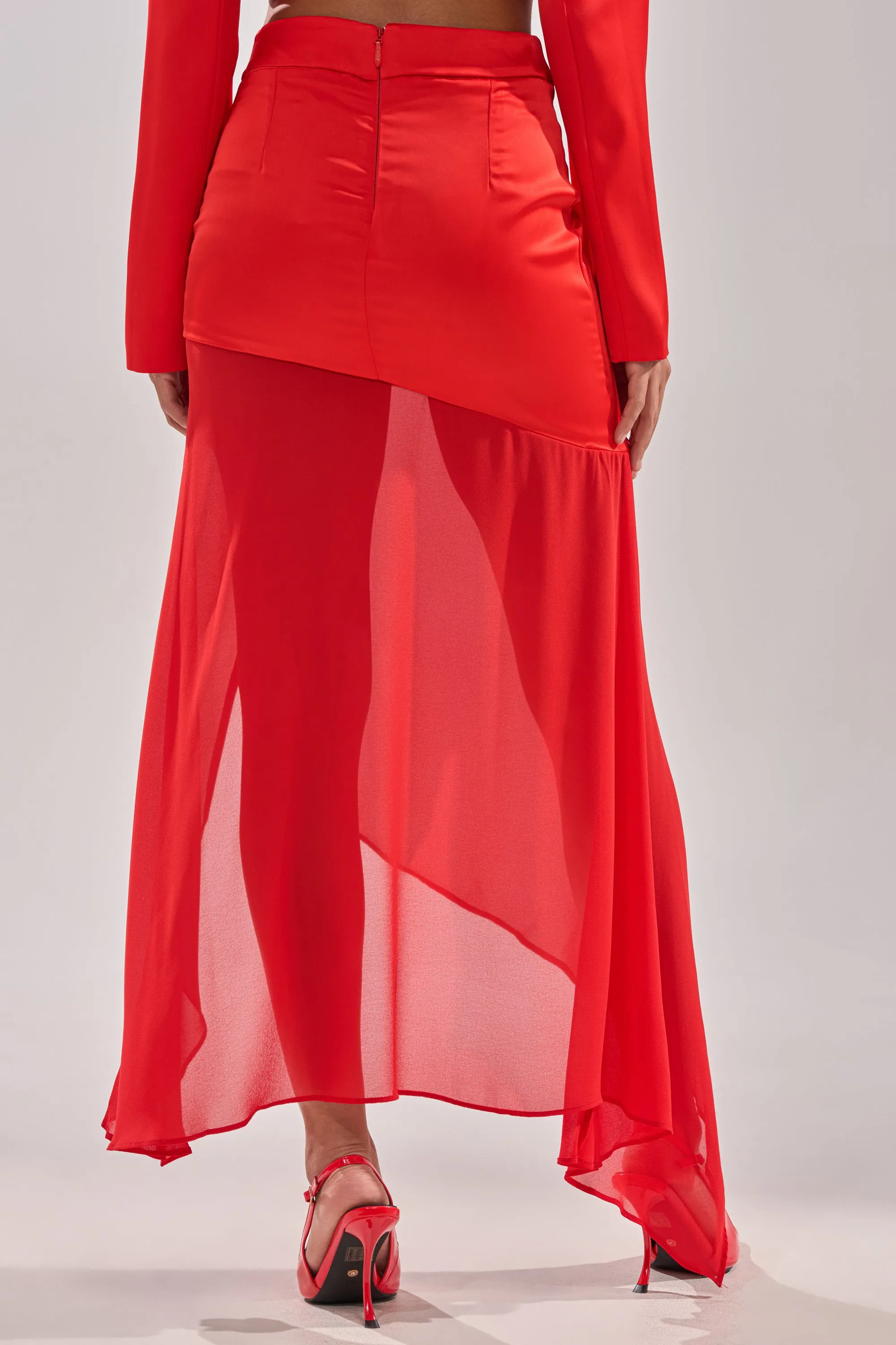 RED HOT ASYMMETRICAL MIDI SKIRT sold by AKIRA product image thumbnail 5