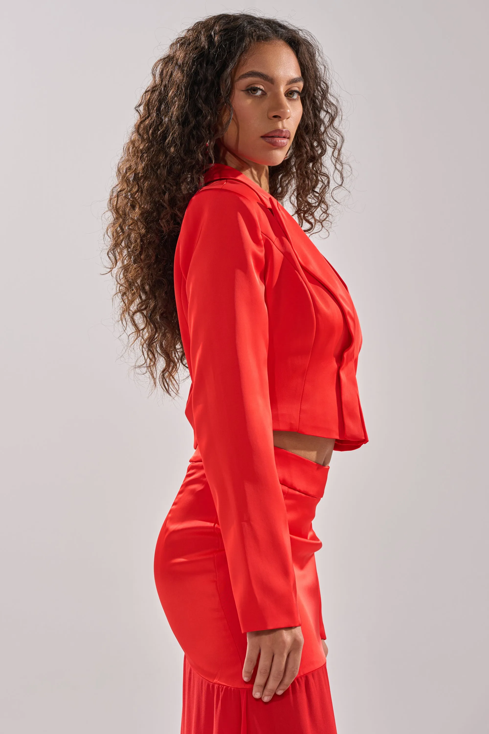 RED HOT CROPPED SATIN BLAZER sold by AKIRA product image thumbnail 2