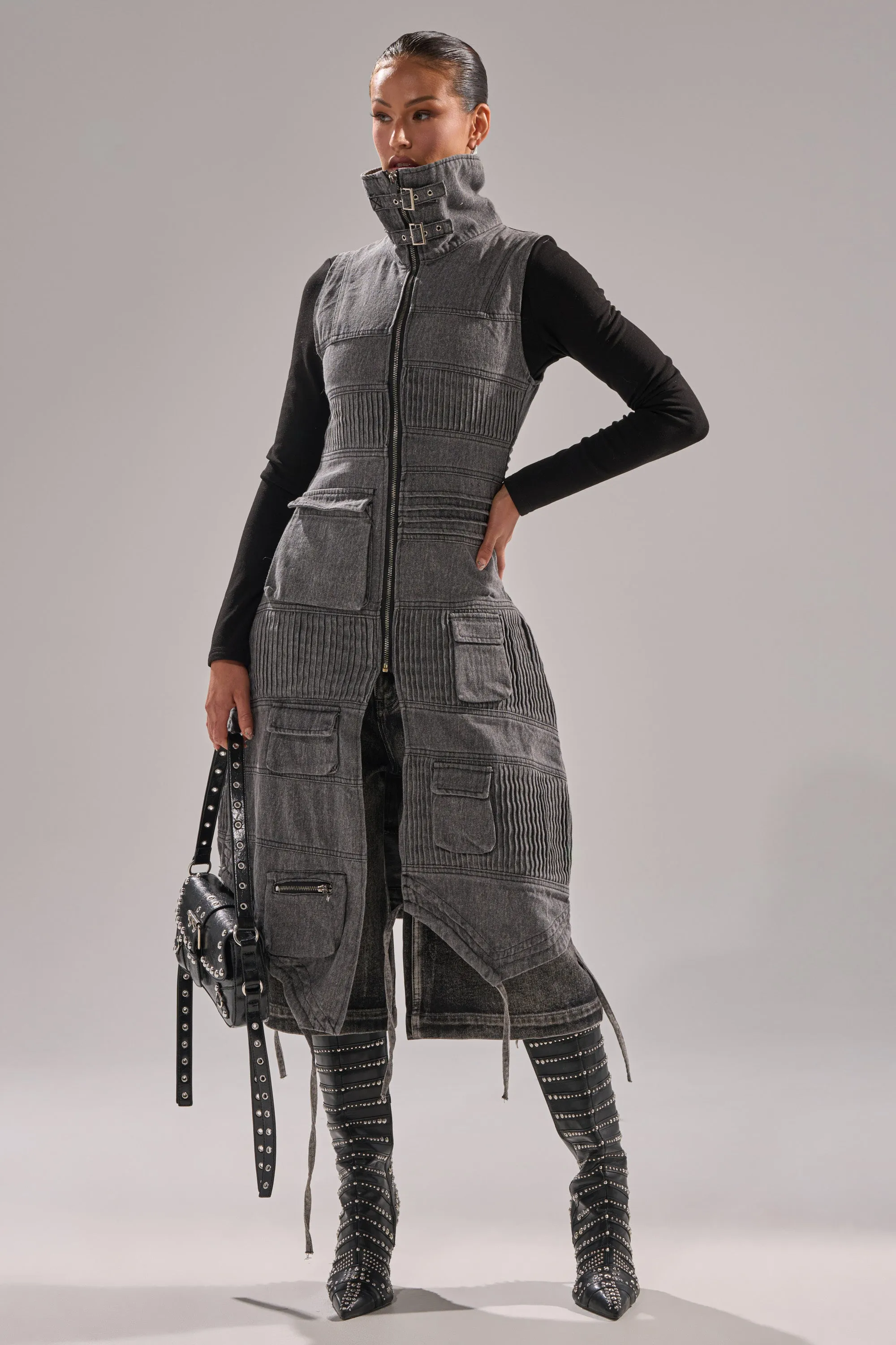 KEEP YOU WAITING DENIM VEST sold by AKIRA