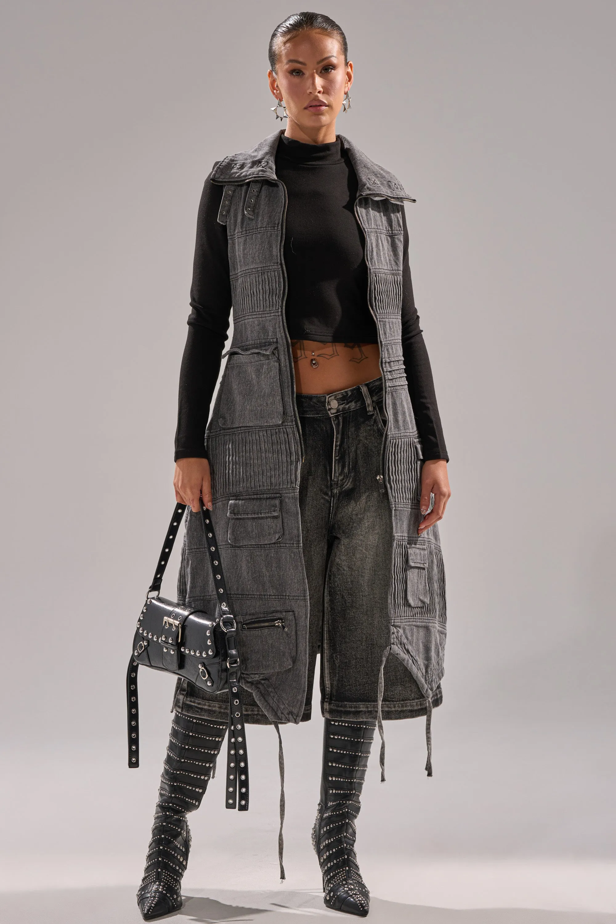 KEEP YOU WAITING DENIM VEST sold by AKIRA product image thumbnail 3