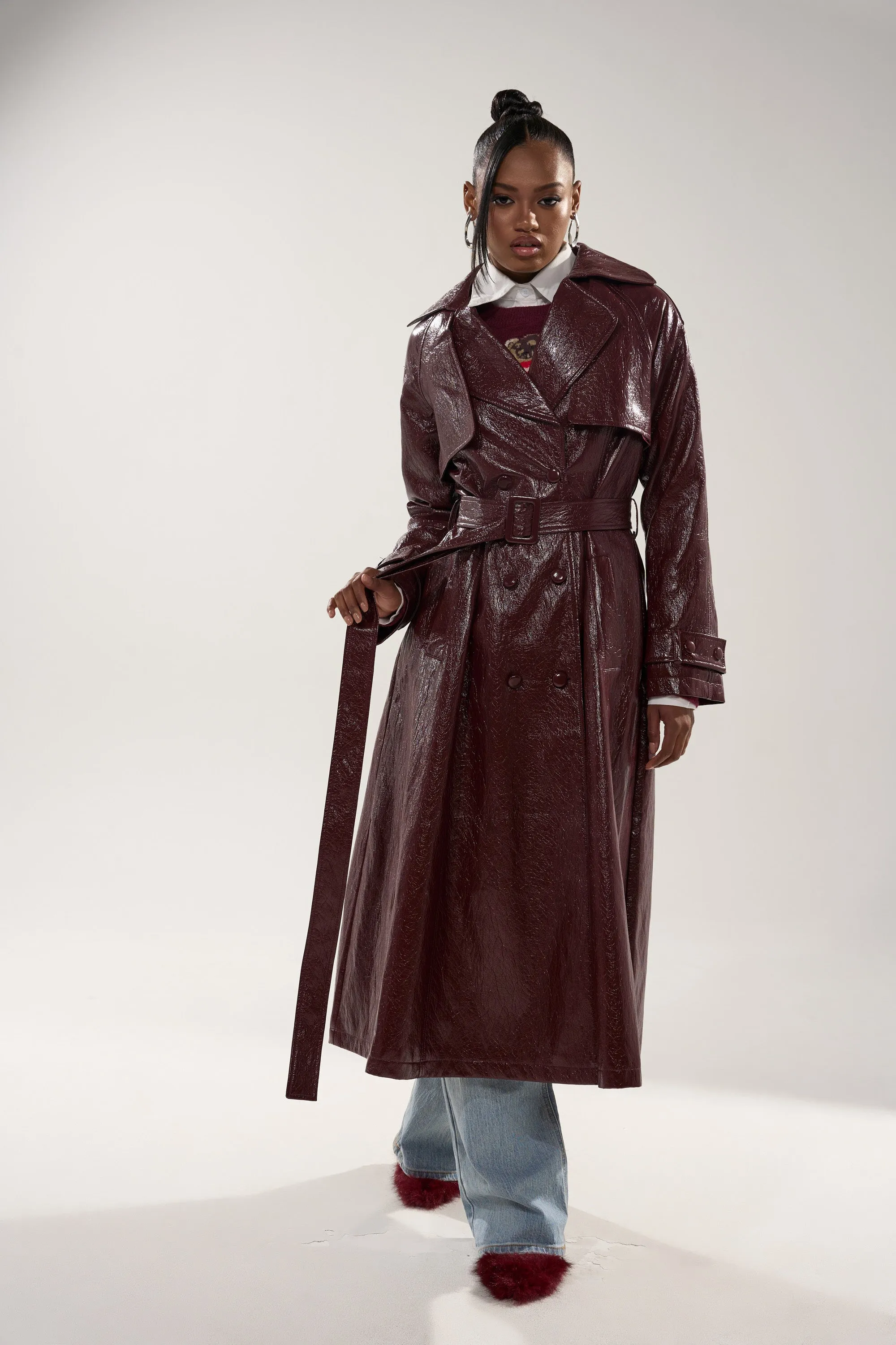 WOKE UP IN PARIS FAUX LEATHER TRENCH sold by AKIRA product image thumbnail 5